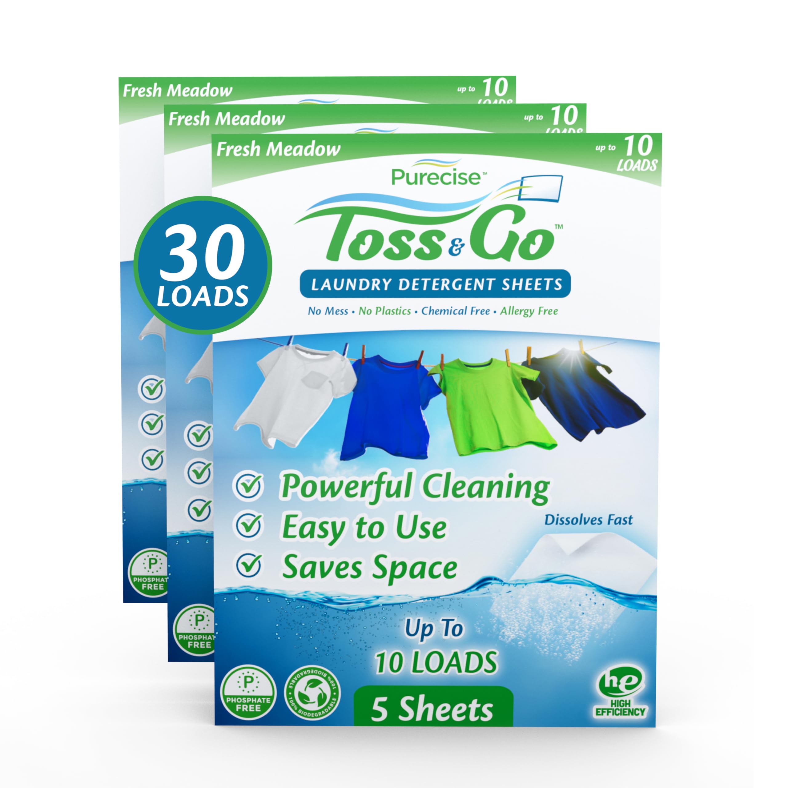 Eco-Friendly Travel Laundry Detergent Sheets - Lightweight, Mess-Free with Fresh Meadow Scent (30 Loads/15 Sheets) | Perfect for Cruise, Airplane & Camping Trips | Compact Toiletries for Travelers & Backpackers