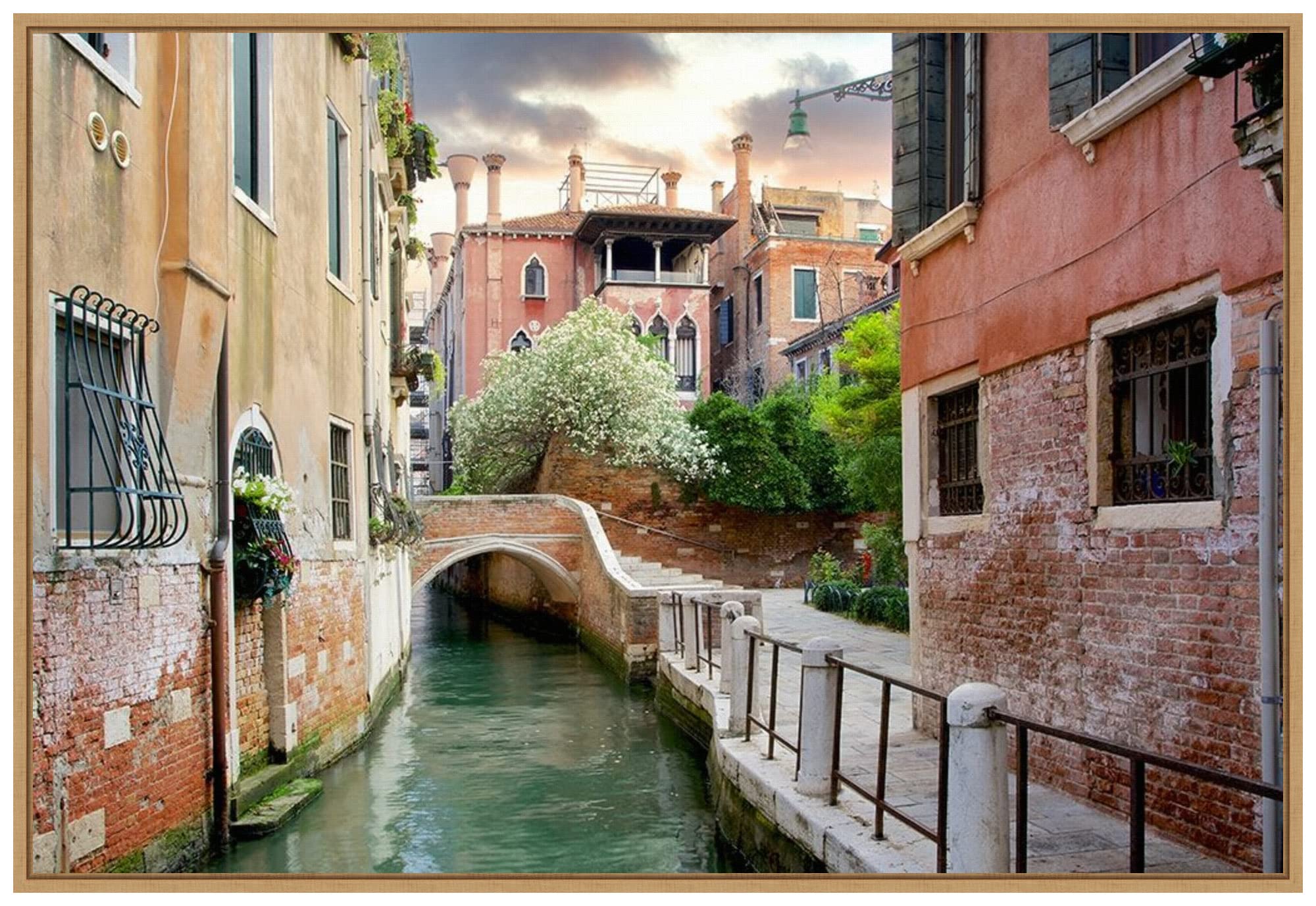 Amanti Art Framed Canvas Wall Art - 23x33 Venetian Canale #9 by Alan Blaustein, Modern Cityscape Painting for Living Room, Bedroom & Office Decor | Large Framed Canvas Artwork for Home & Office Wall Decor