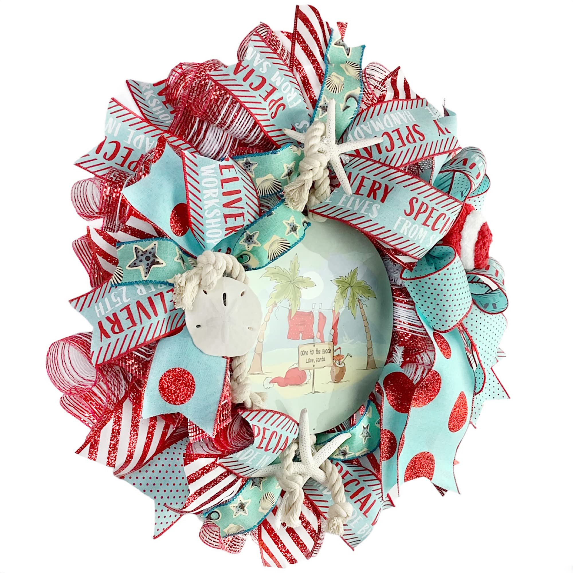 Handmade Coastal Christmas Wreath with Sand Dollar & Starfish - Nautical Beach Decor for Holiday Door - Perfect for Seaside Homes, Beach House Decorations & Coastal Holiday Cheer