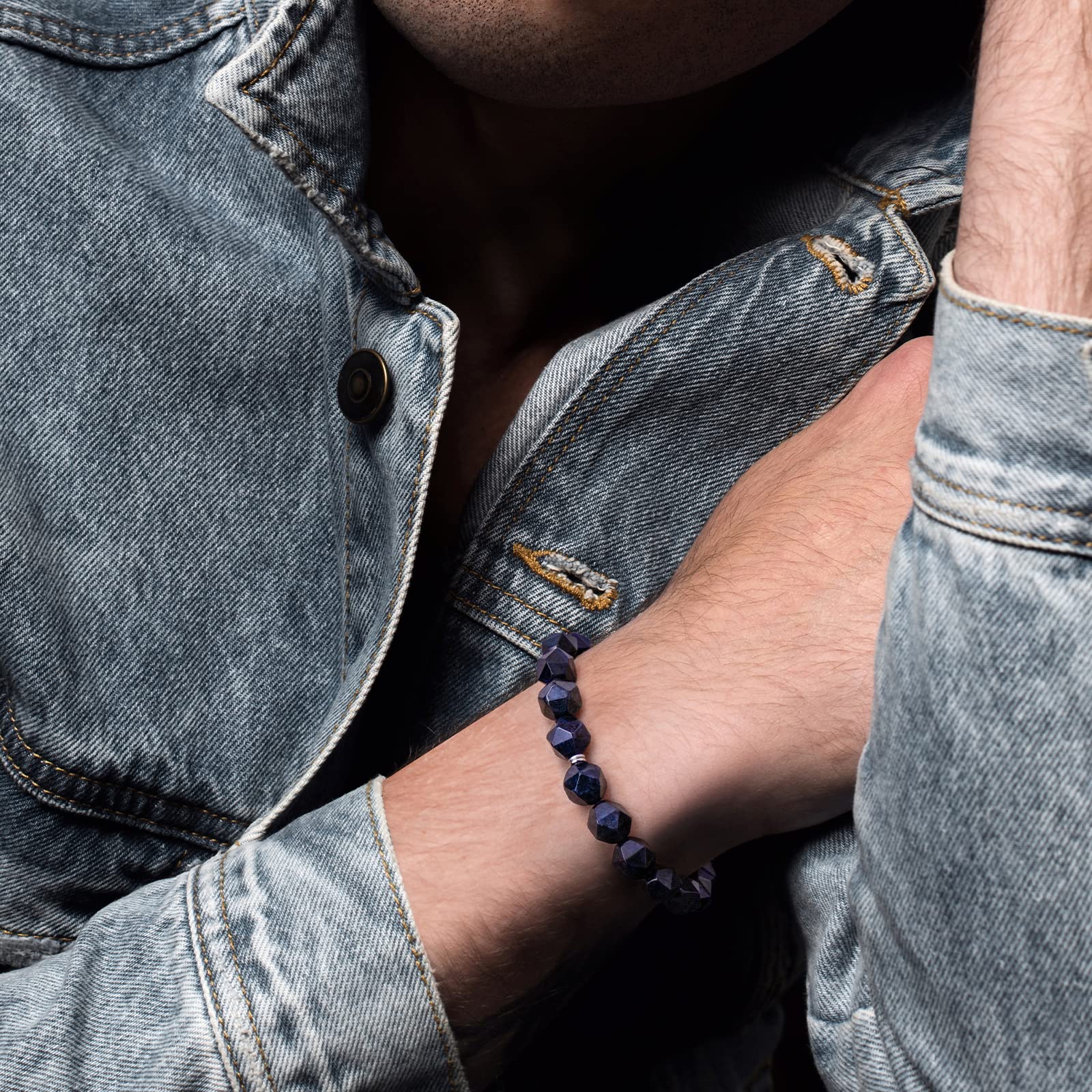 10mm Natural Stone Beaded Bracelet for Men with Sterling Silver Closure - Handmade Braided Beaded Bracelet - Spiritual Healing Jewelry Gift for Boyfriend, Husband, Father - Perfect for Yoga, Meditation & Daily Wear