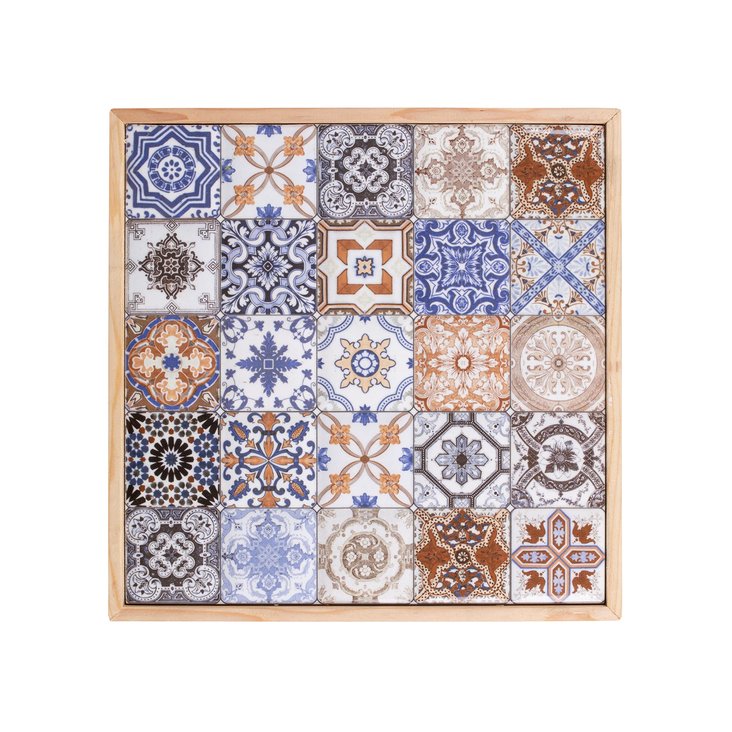 Comfyt Solid Wood Nesting Table Set - Coffee Table, End Table, Nightstand, Bedside Table with Mexican Tile Design for Living Room, Bedroom & Office Decor | Home Essentials & Accent Furniture