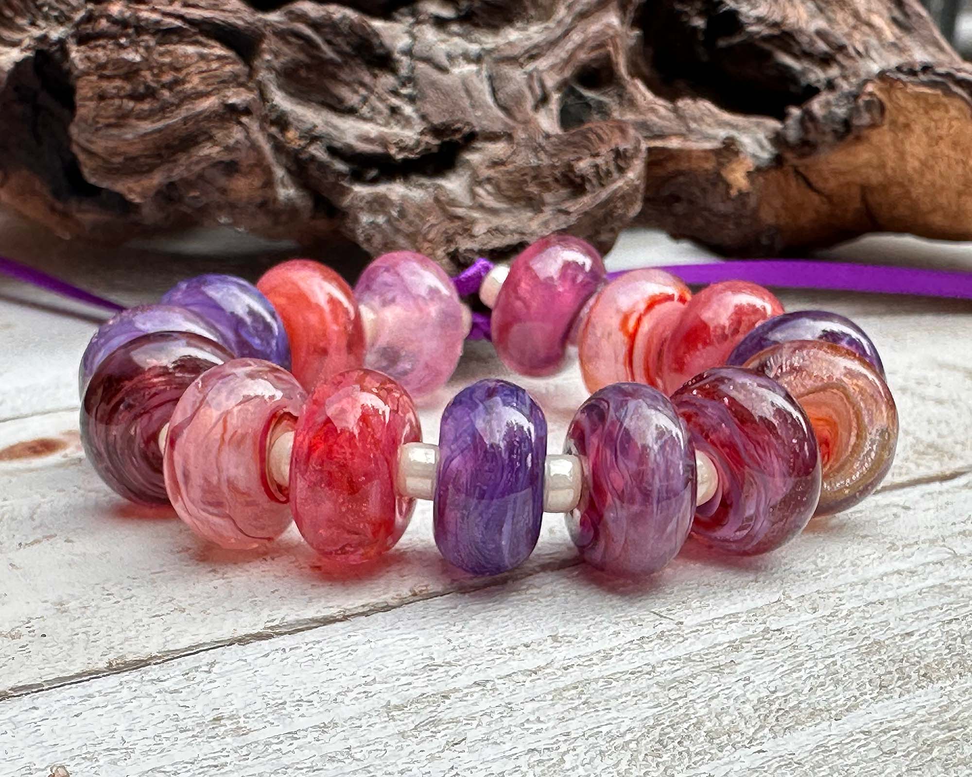 16 Pink & Purple Swirls Lampwork Glass Beads Set for Jewelry Making - DIY Bracelet, Necklace, Earrings Craft Supplies - Perfect for Gift Giving & Handmade Creations