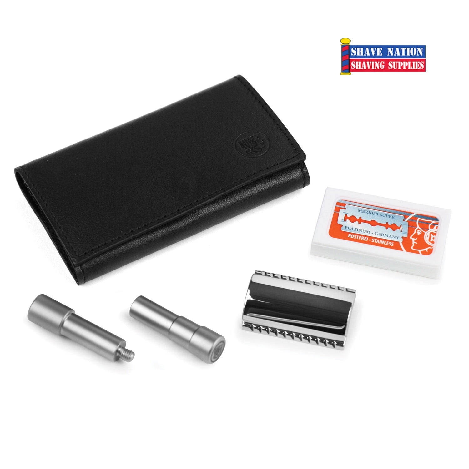 Merkur 46C Satin Finish Safety Razor & Travel Kit with 10 Premium Blades - Perfect for Men's Wet Shaving at Home or On The Go