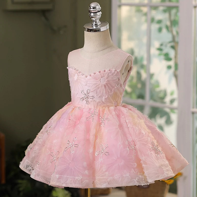Elegant Baby Flower Sequin Dress for Toddlers - Tube Top Puffy Birthday Party Dress for Girls - Perfect for 1st Birthday, Photoshoot & Special Occasions