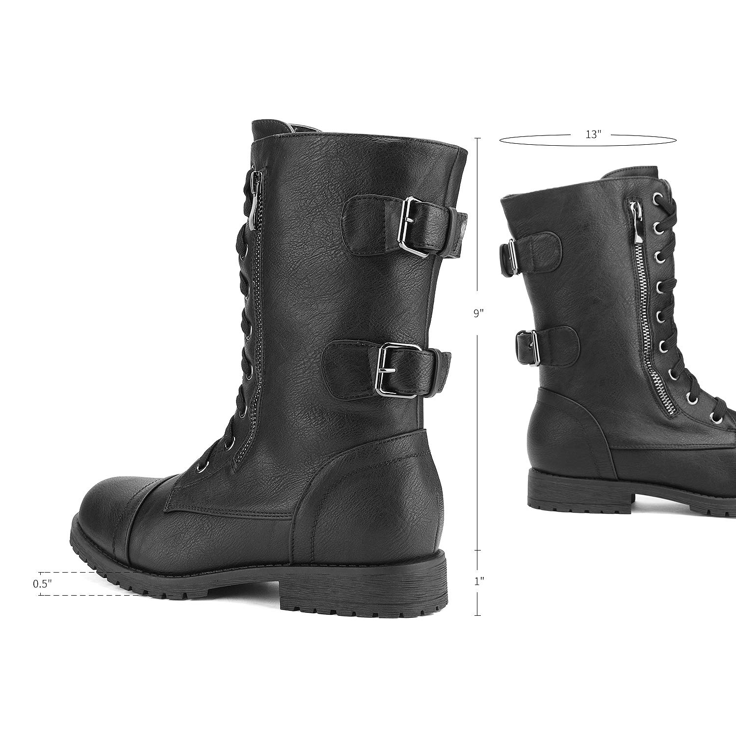DREAM PAIRS Women's Mid Calf Combat Boots with Built-in Wallet Pocket & Lace Up Design - Perfect for Military Style, Outdoor Hiking & Fashion Streetwear