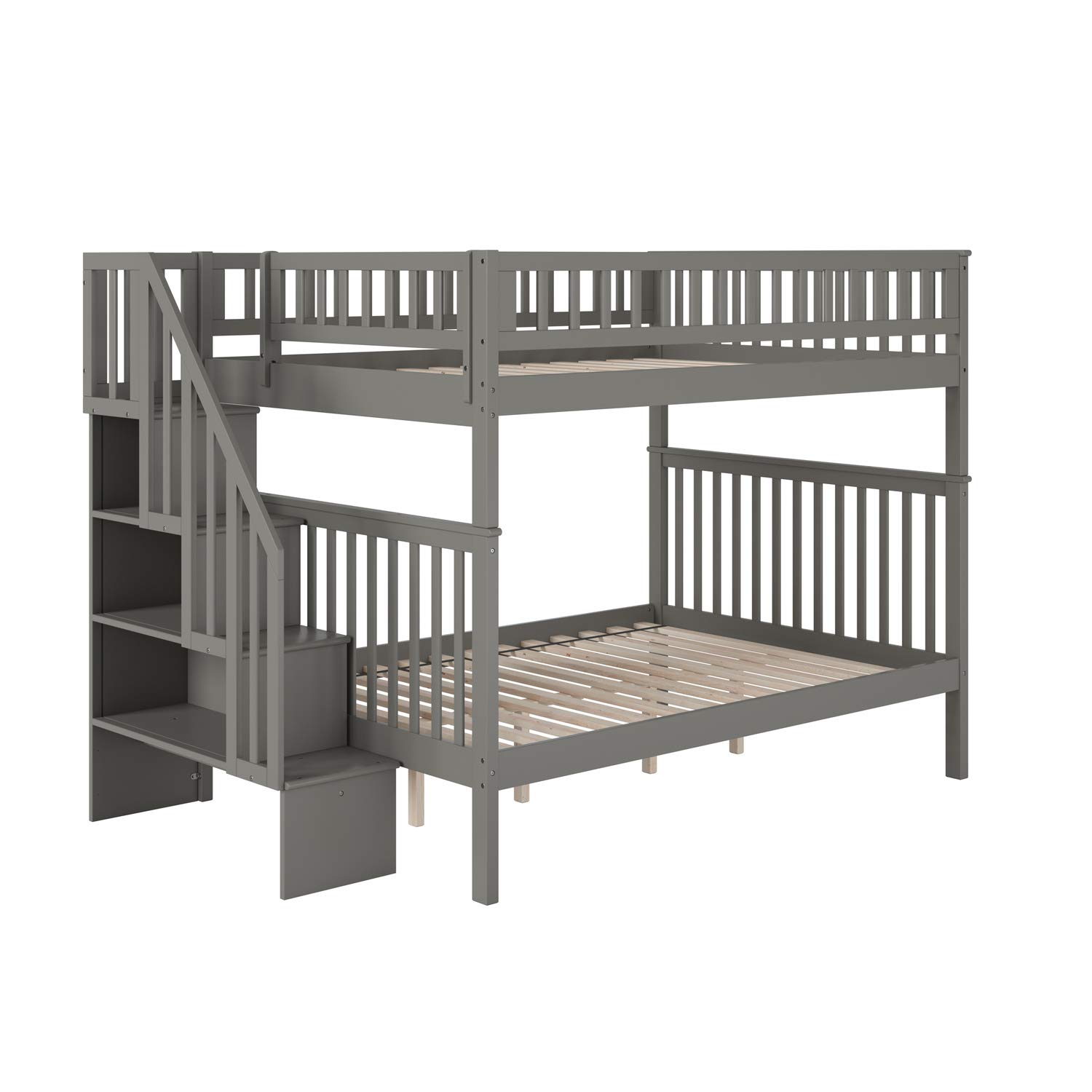 Atlantic Furniture AFI Woodland Staircase Bunk Bed - Full Over Full Size with Turbo Charger, Grey - Space Saving Kids Bedroom Furniture for Siblings or Sleepovers