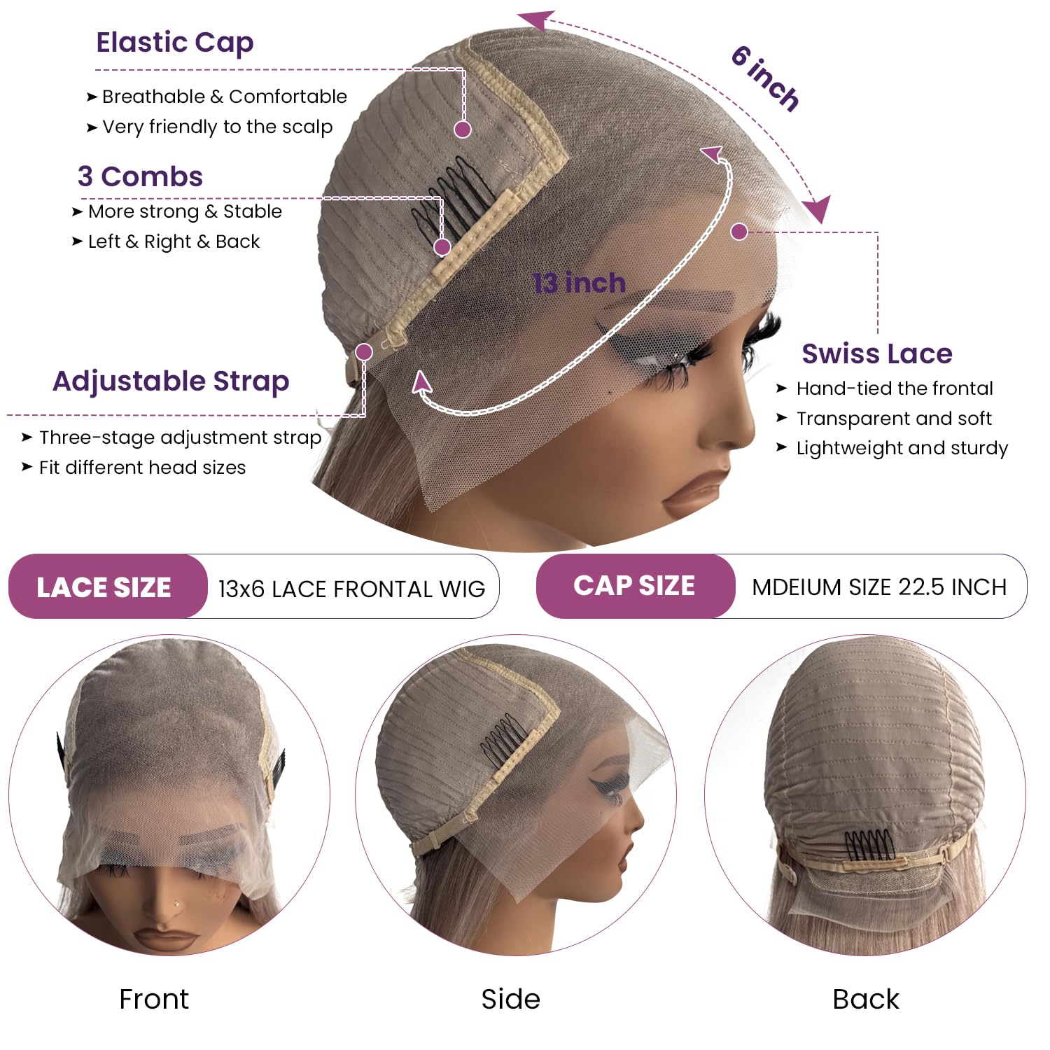 13x6 HD Lace Front Human Hair Wig 20 Inch Ash Blonde - Pre Plucked Straight Glueless Lace Wig 180% Density for Women | Perfect for Daily Wear, Cosplay & Special Occasions