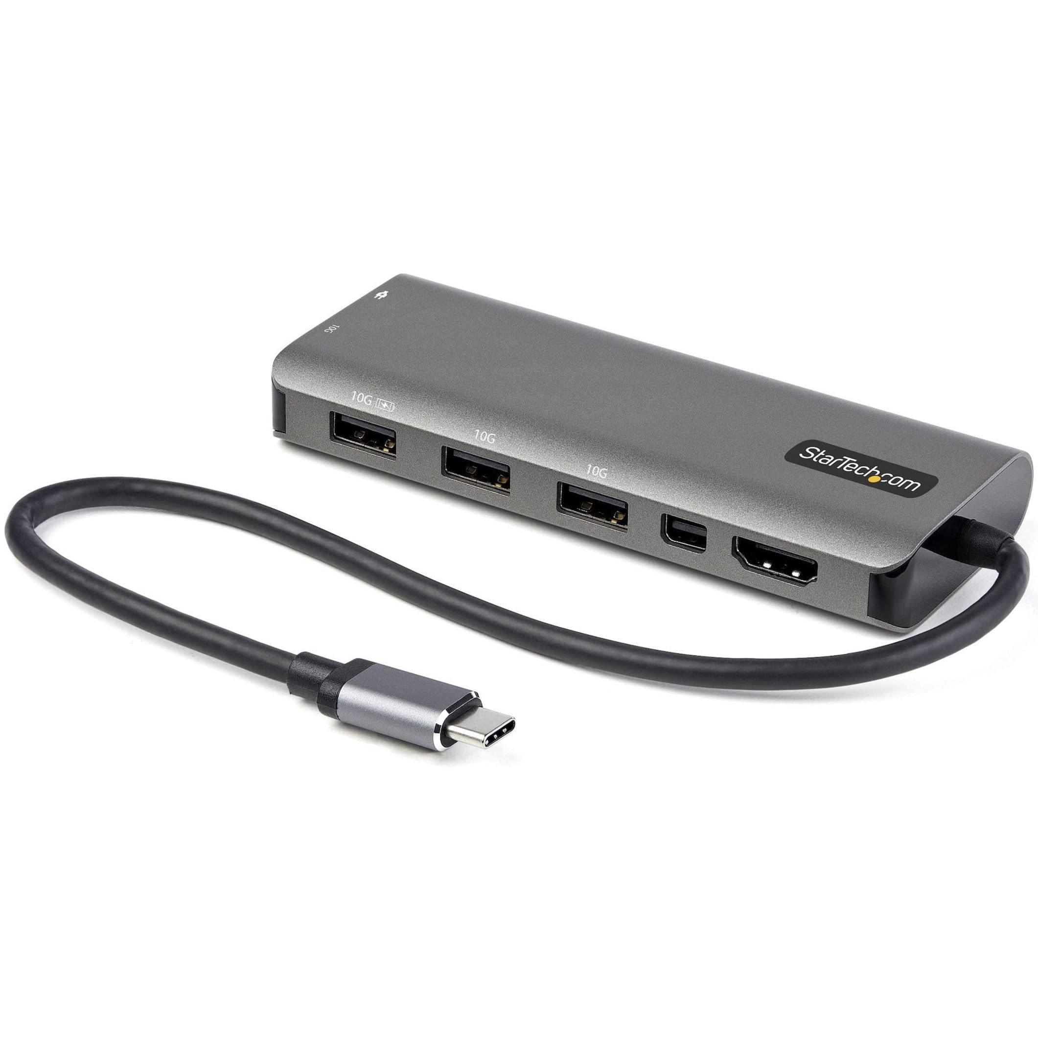 StarTech.com USB C Multiport Adapter - 4K 60Hz USB-C to HDMI/Mini DisplayPort, 100W PD, 4-Port USB 3.1 Hub - Compact USB Type-C Dock with 12