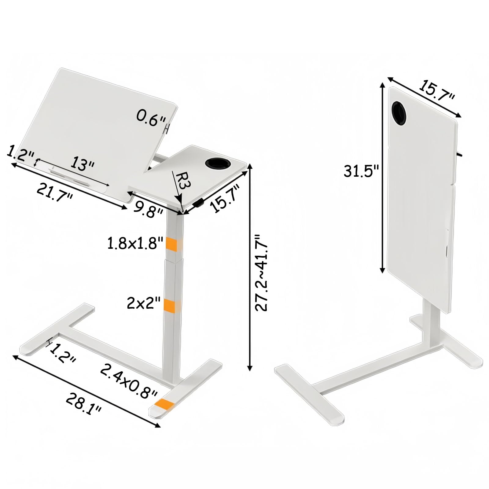 Adjustable Overbed Table with Pneumatic Height & Tilting Desktop - Rolling Laptop Standing Desk for Home & Hospital Use, Folding Design with Hidden Wheels & Cup Holder - Perfect for Bedside Work, Eating, Reading & Nursing Care
