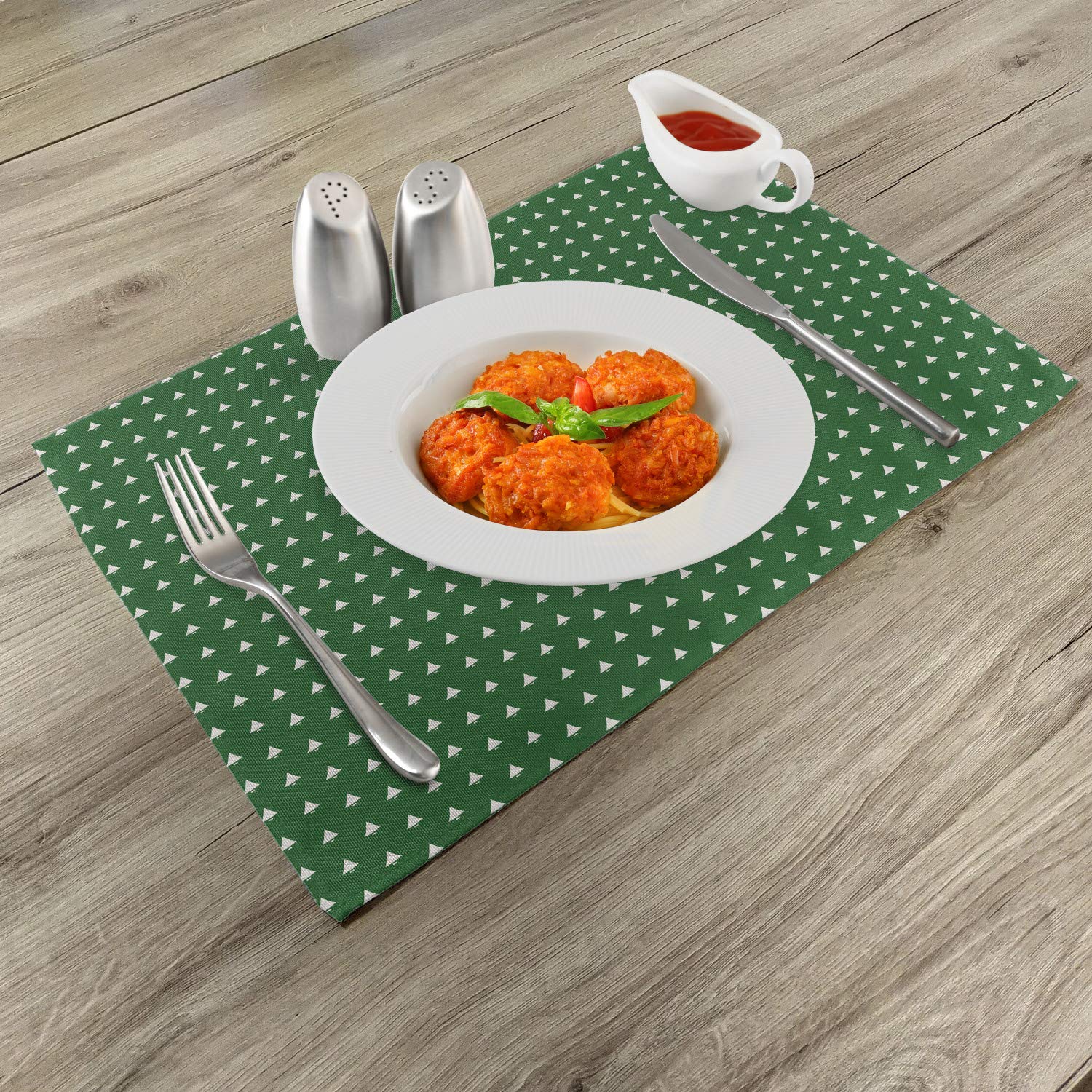 Ambesonne Christmas Place Mats Set of 4 - Hand Bells Pattern Washable Fabric Table Mats for Dining Room & Kitchen Decor - Green and White Holiday Table Setting for Christmas & New Year's Eve Celebrations