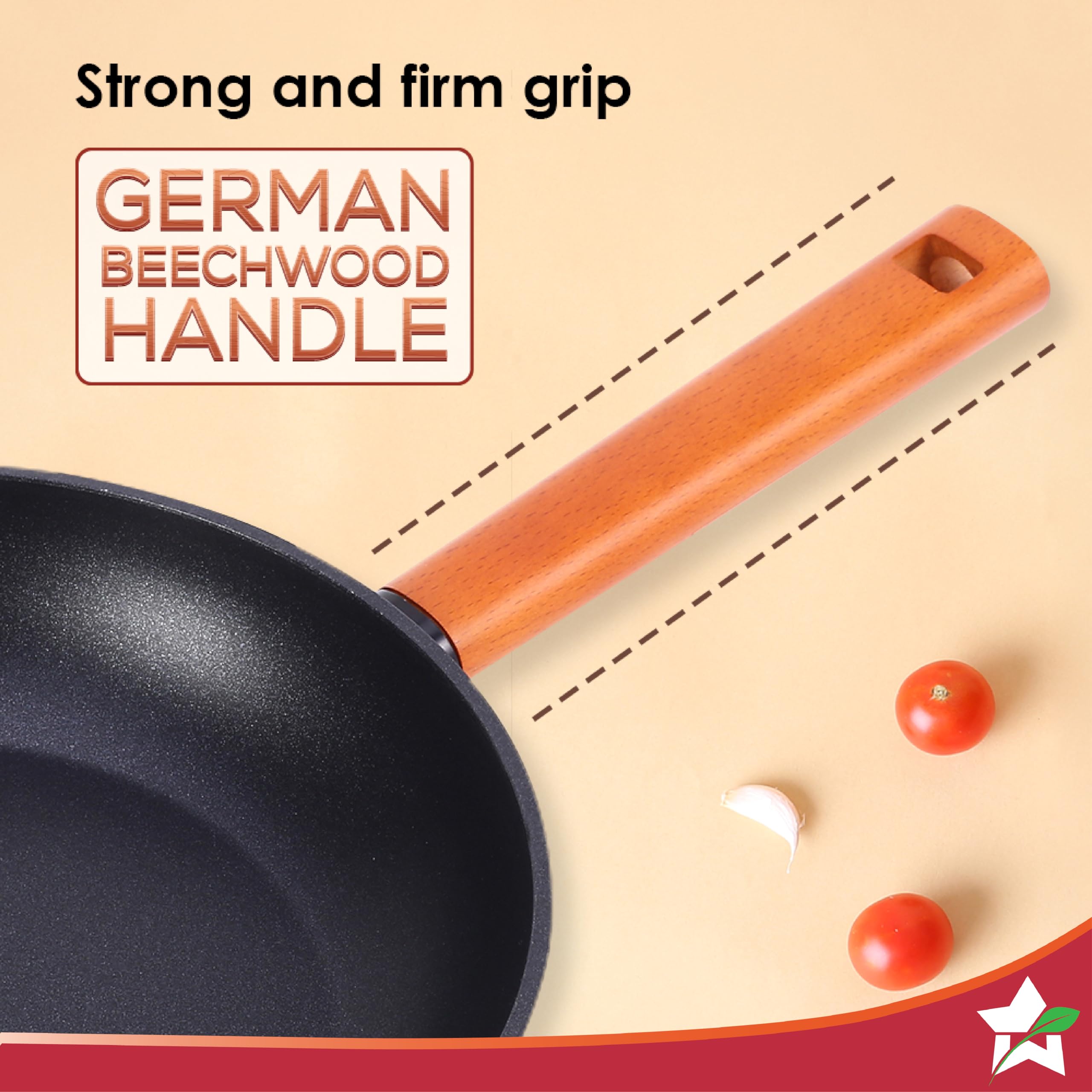 Wonderchef Caesar Forged Virgin Aluminium Fry Pan - 1 LTR, 20cm, Black - Healthy Greblon C3 Non-Stick Coating, PFOA Free - German Beechwood Handles - Perfect for Frying, Sauteing, Roasting - Easy to Clean - Ideal for Home Cooking, Professional Kitchens & Healthy Meal Prep