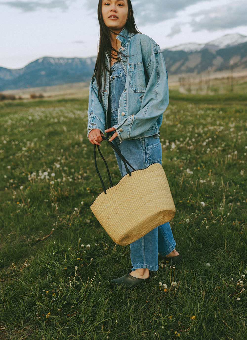 Handwoven Basket Tote Bag - Natural Woven Straw Beach Bag with Leather Handles - Perfect for Beach, Picnic, Shopping and Farmers Market