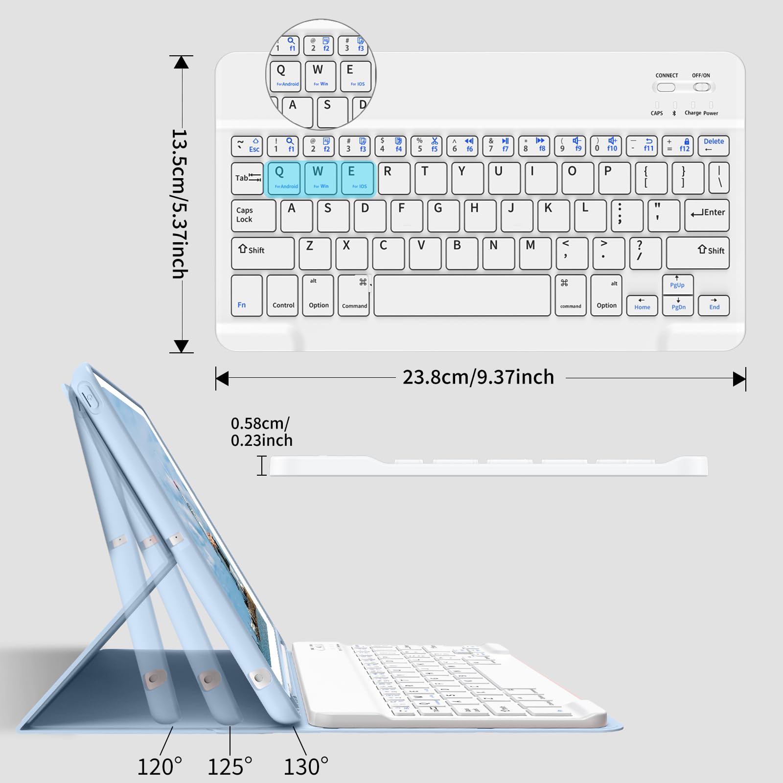JKSML 9.7 Inch Bluetooth Keyboard Case for iPad 6th/5th Gen (2018/2017) & iPad Air 2/Air 1 - Detachable Rechargeable Keyboard with Pencil Holder, Auto Sleep/Wake Function - Perfect for Work, Study & Travel (Blue)