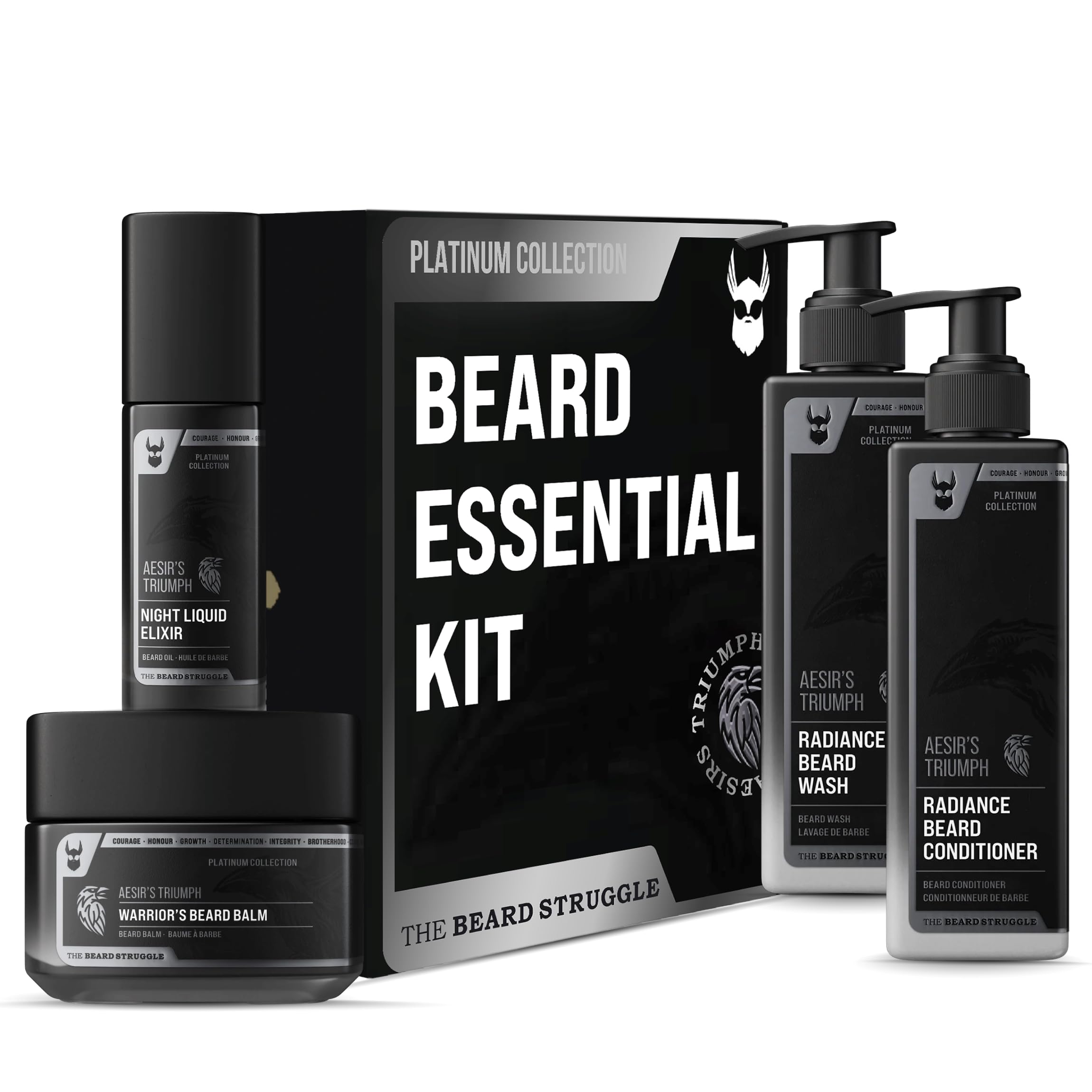 Premium Beard Growth Kit for Men - Aesir's Triumph Grooming Set with Beard Balm, Oil, Wash & Conditioner | Softens & Styles Facial Hair | Daily Care & Styling Essentials