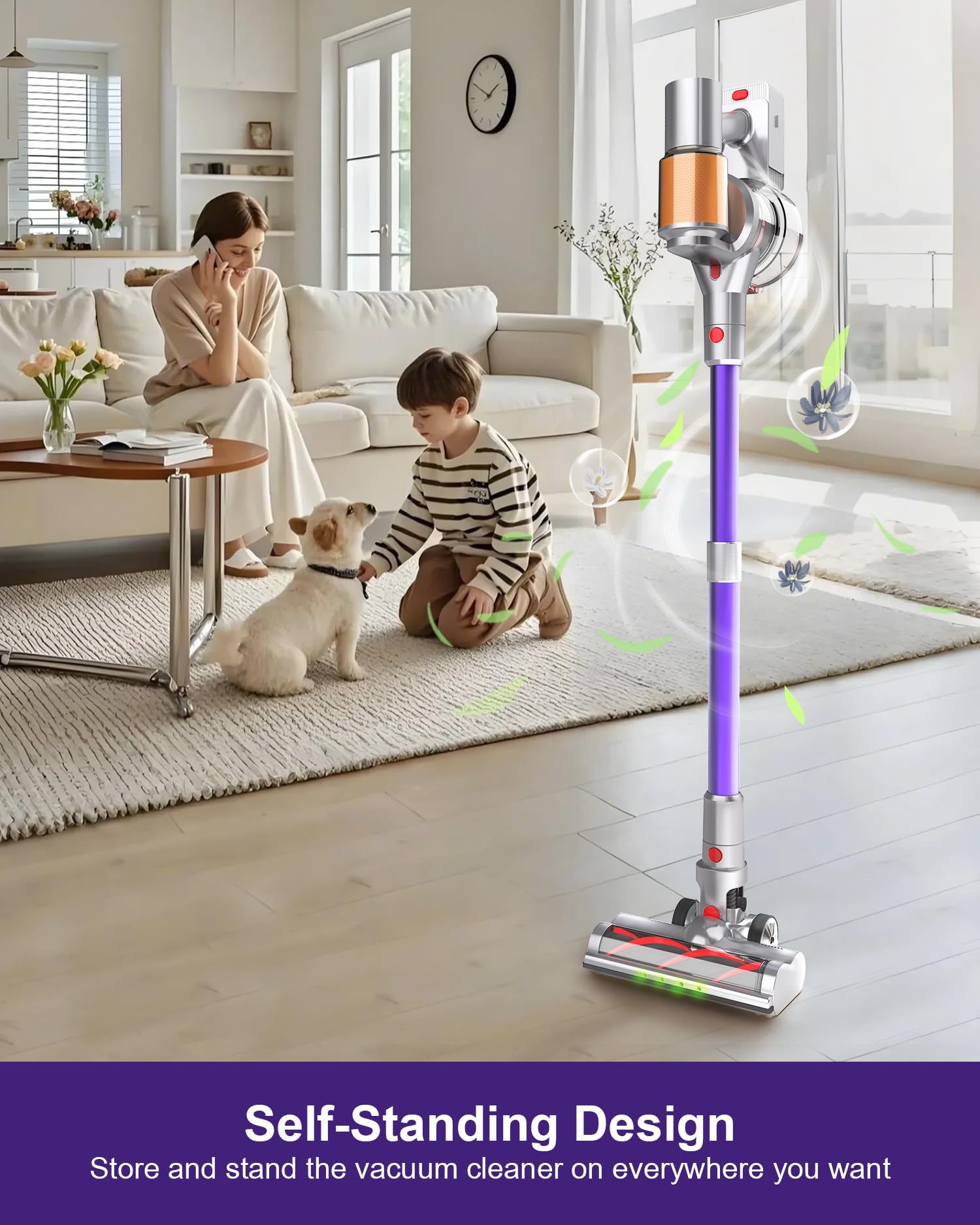 **Powerful Cordless Vacuum Cleaner with 2 Batteries - 120 Mins Runtime, 45KPa 550W, Anti-Tangle & Self-Standing Design, 1.5L Dust Cup - Ideal for Pet Hair, Carpets & Hardwood Floors - Perfect for Home Cleaning & Quick Pickups**