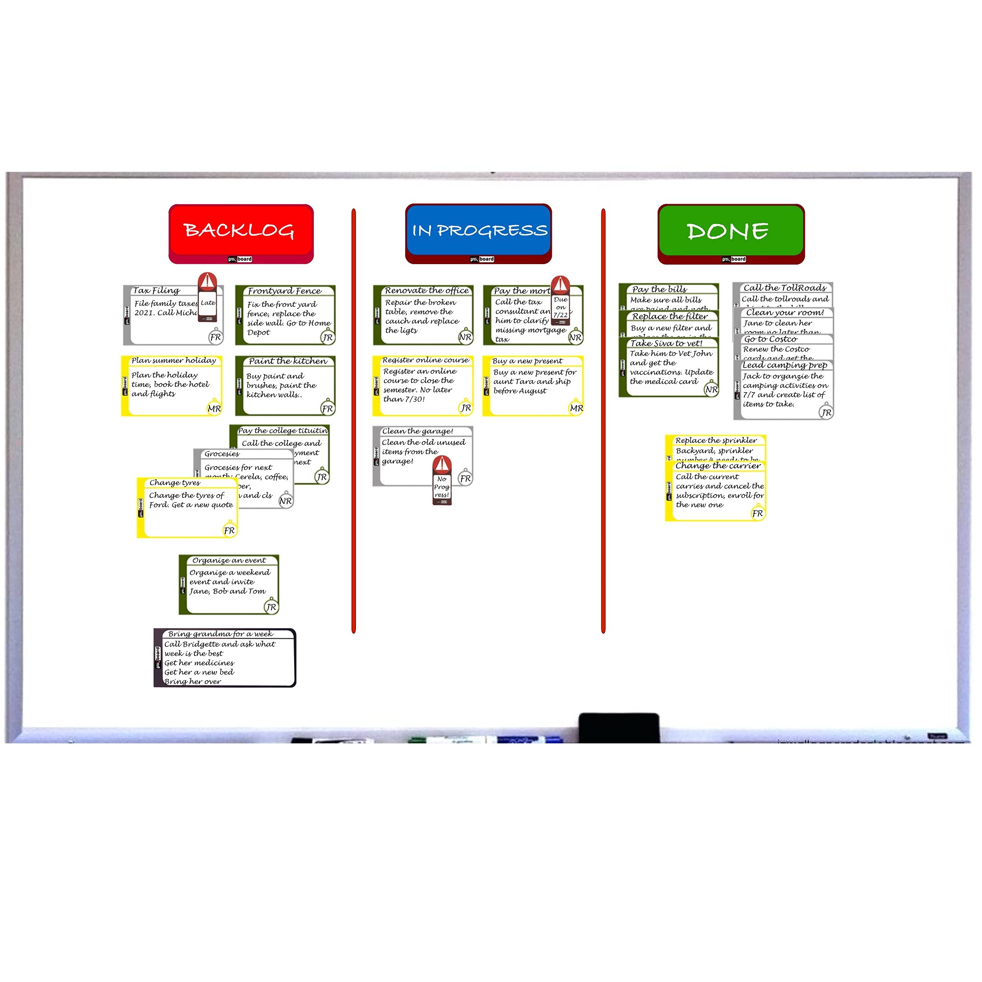 PMXBoard Family Kanban Set - Full Magnetic Agile Board with 75 Pieces for Scrum, Kanban & Chore Tracking | Perfect for Home Organization, Team Collaboration & Kids' Task Management