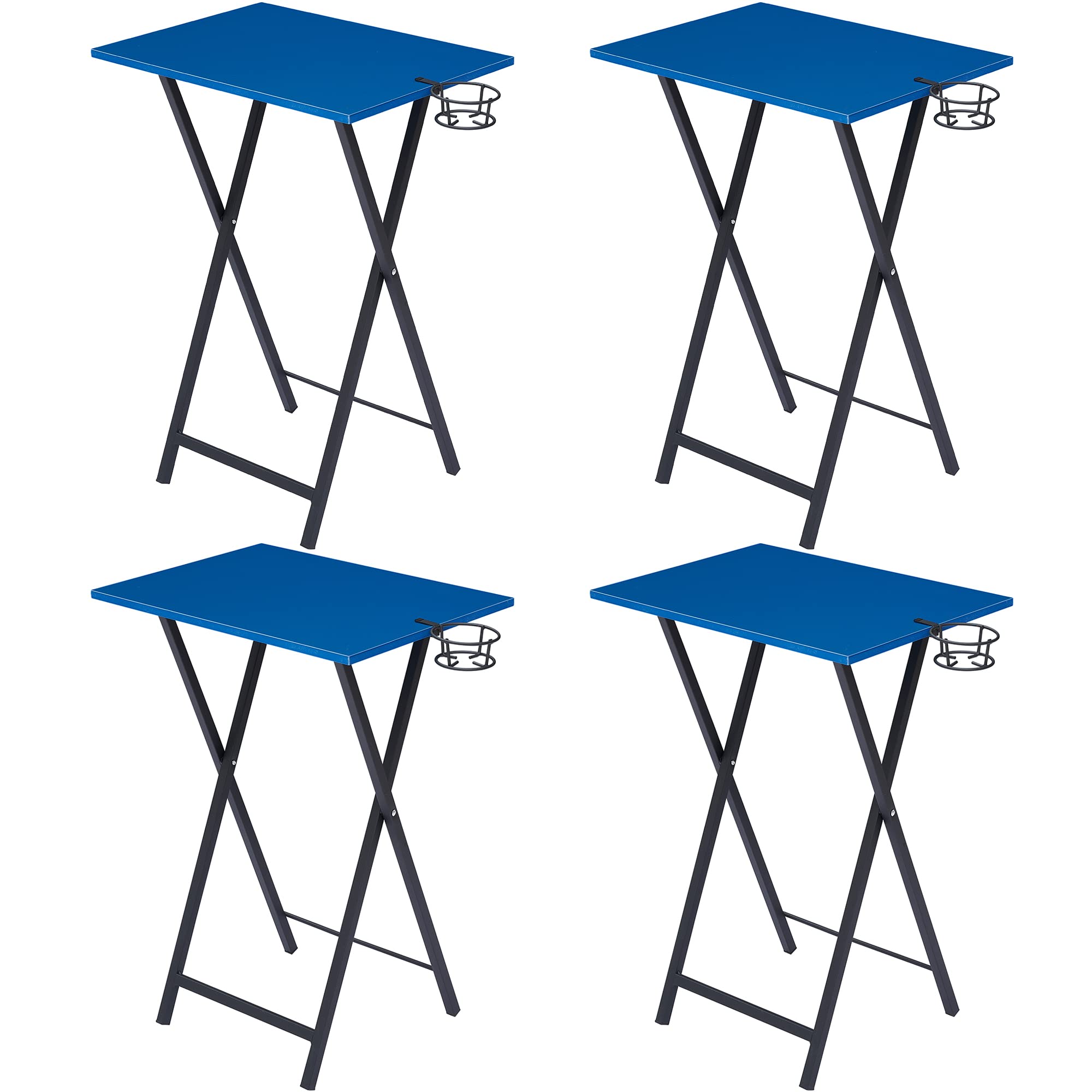 VECELO Folding TV Tray Set with Stand & Cup Holder - Portable Snack Table for Living Room, Bedroom & Office - Sturdy & Easy to Assemble Dark Blue - Perfect for Meals, Laptops & Relaxing in Small Spaces