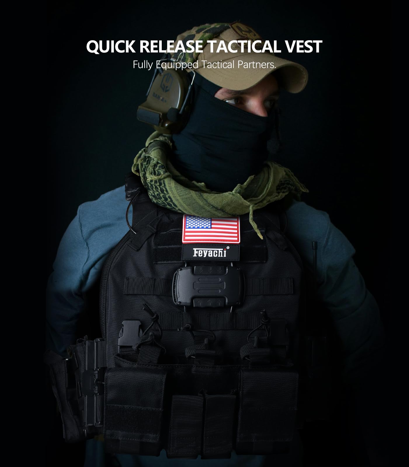Feyachi Magnetic Tactical Vest Bulletproof - TM 20 Airsoft Vest with MOLLE System | Quick Release One-Button Disassembly | Perfect for Airsoft, Paintball & Tactical Training