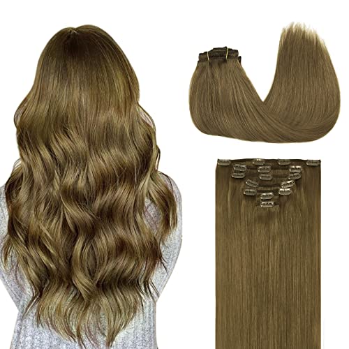 DoORES Clip in Human Hair Extensions 22 Inch 7pcs 120g - 100% Real Remy Human Hair, Medium Brown, Straight & Thick - Perfect for Daily Styling, Parties & Special Occasions