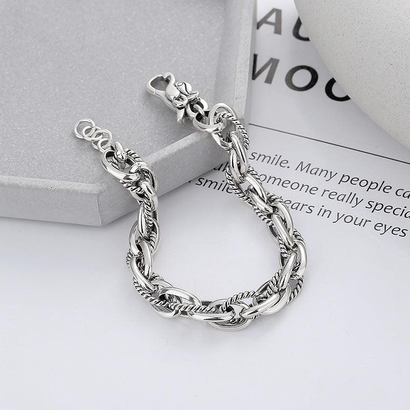 Vintage S925 Sterling Silver Hip Hop Bracelet with Dragon Head Buckle - Heavy Duty Woven Design for Men & Women - Perfect for Streetwear, Rap Concerts and Gothic Fashion
