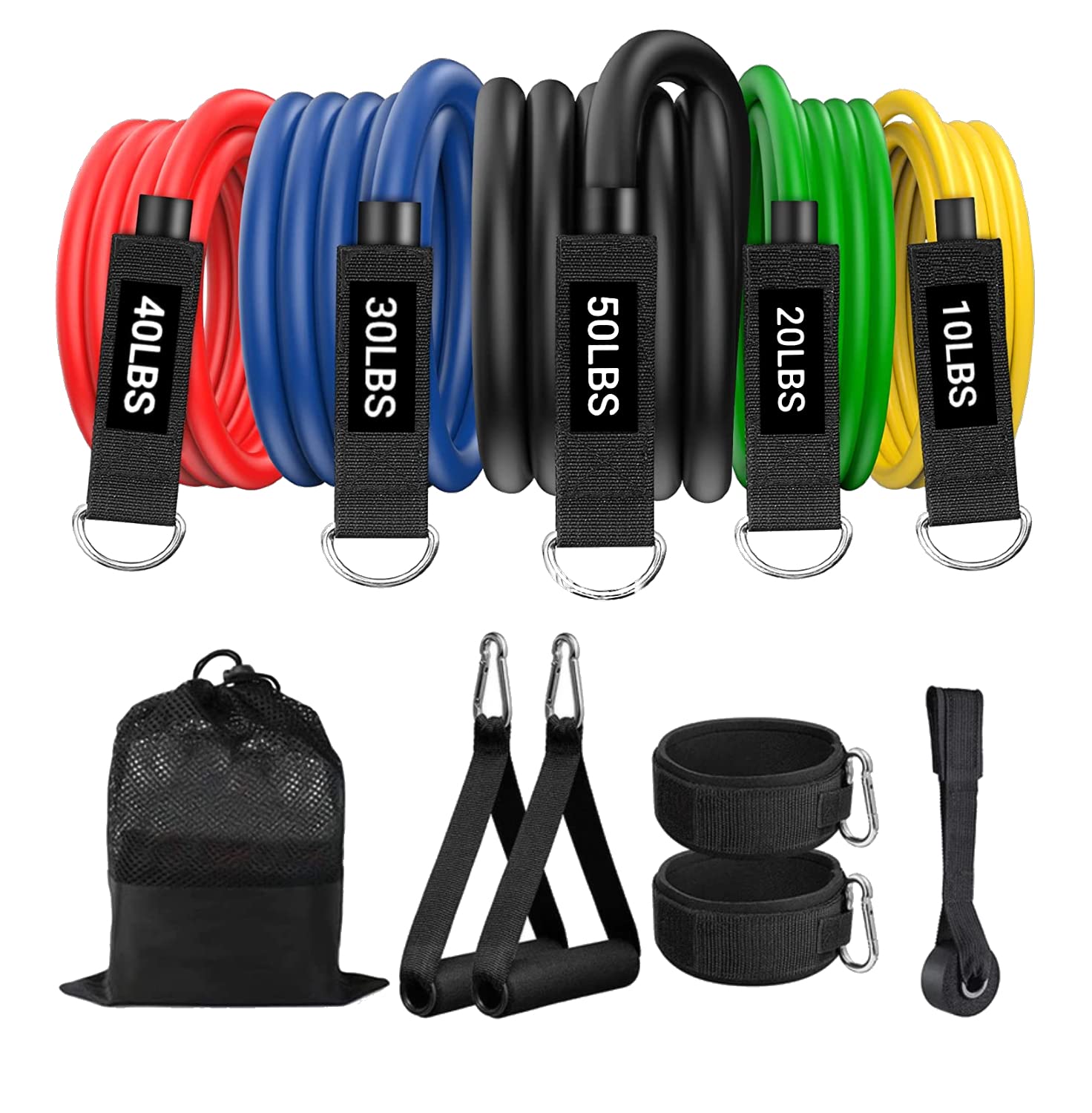 ROMIX 11-Piece Exercise Resistance Bands Set for Men & Women - Stackable Tubes Up to 150 lbs with Foam Handles, Door Anchor & Ankle Straps - Perfect for Home Gym, Indoor/Outdoor Workouts, Strength Training & Physical Therapy
