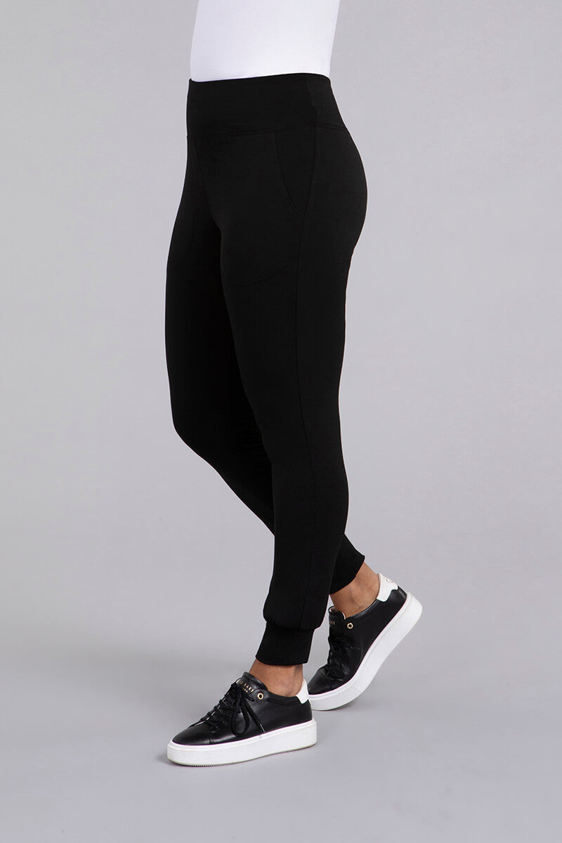 Women's Jersey Fleece Back Jogger Leggings - Soft High Waisted Workout Pants for Yoga, Running & Lounge | Black