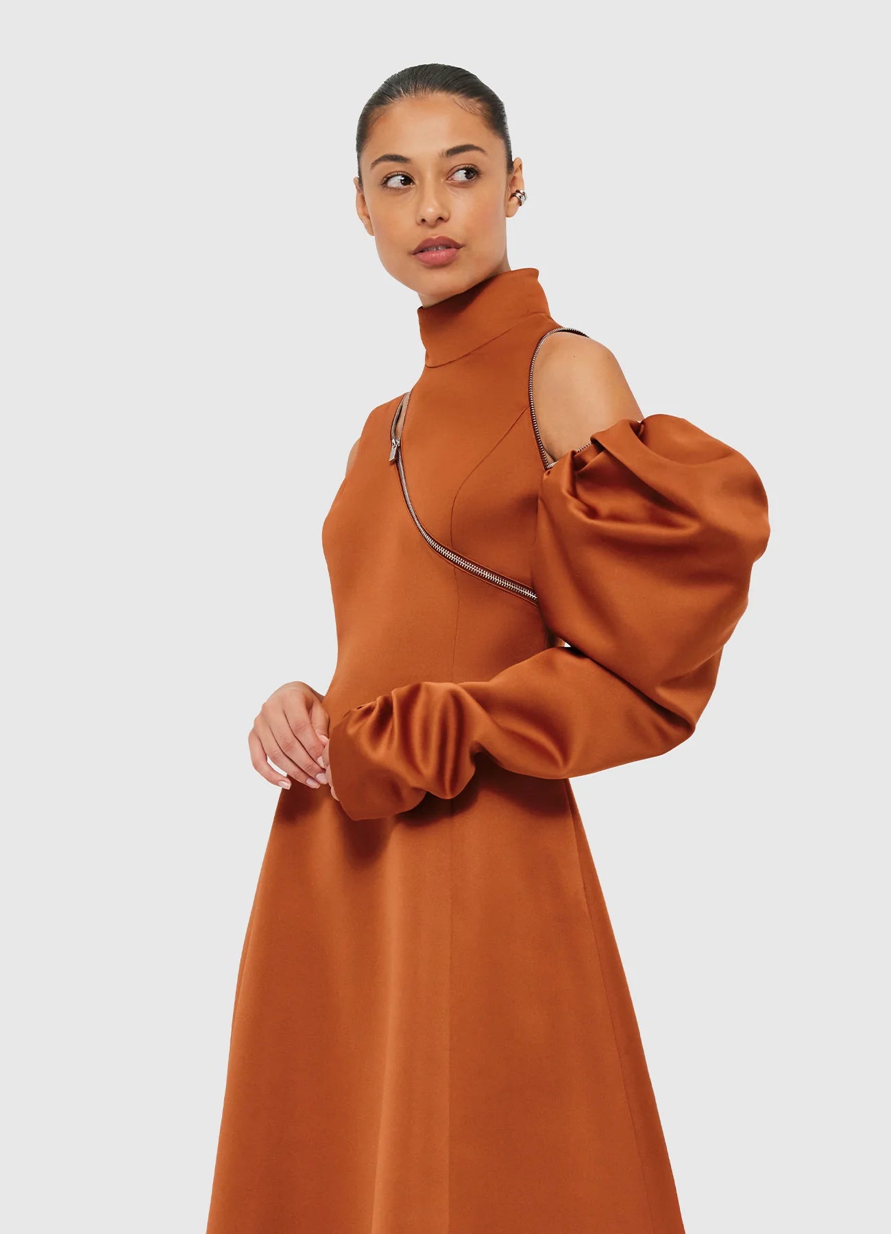 Annalise One Shoulder Midi Dress in Toffee - Elegant Women's Party Cocktail Dress for Weddings, Date Nights & Special Occasions