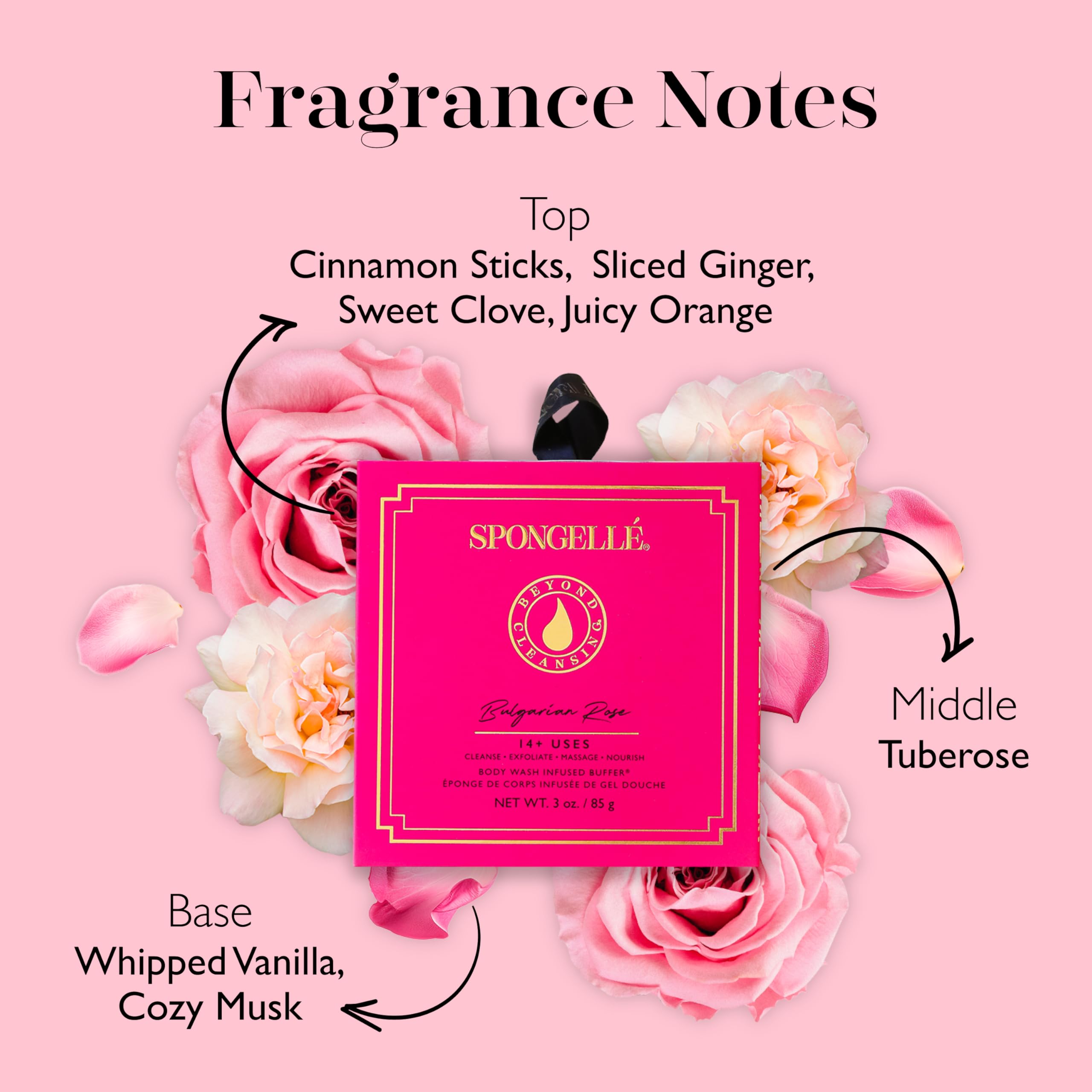 Spongelle Bulgarian Rose Wild Flower Body Scrubber & Exfoliator - Infused with Body Wash, 14+ Uses | Premium Bath & Shower Loofah for Women | Perfect for Spa Day, Gift Giving & Luxurious Home Pampering