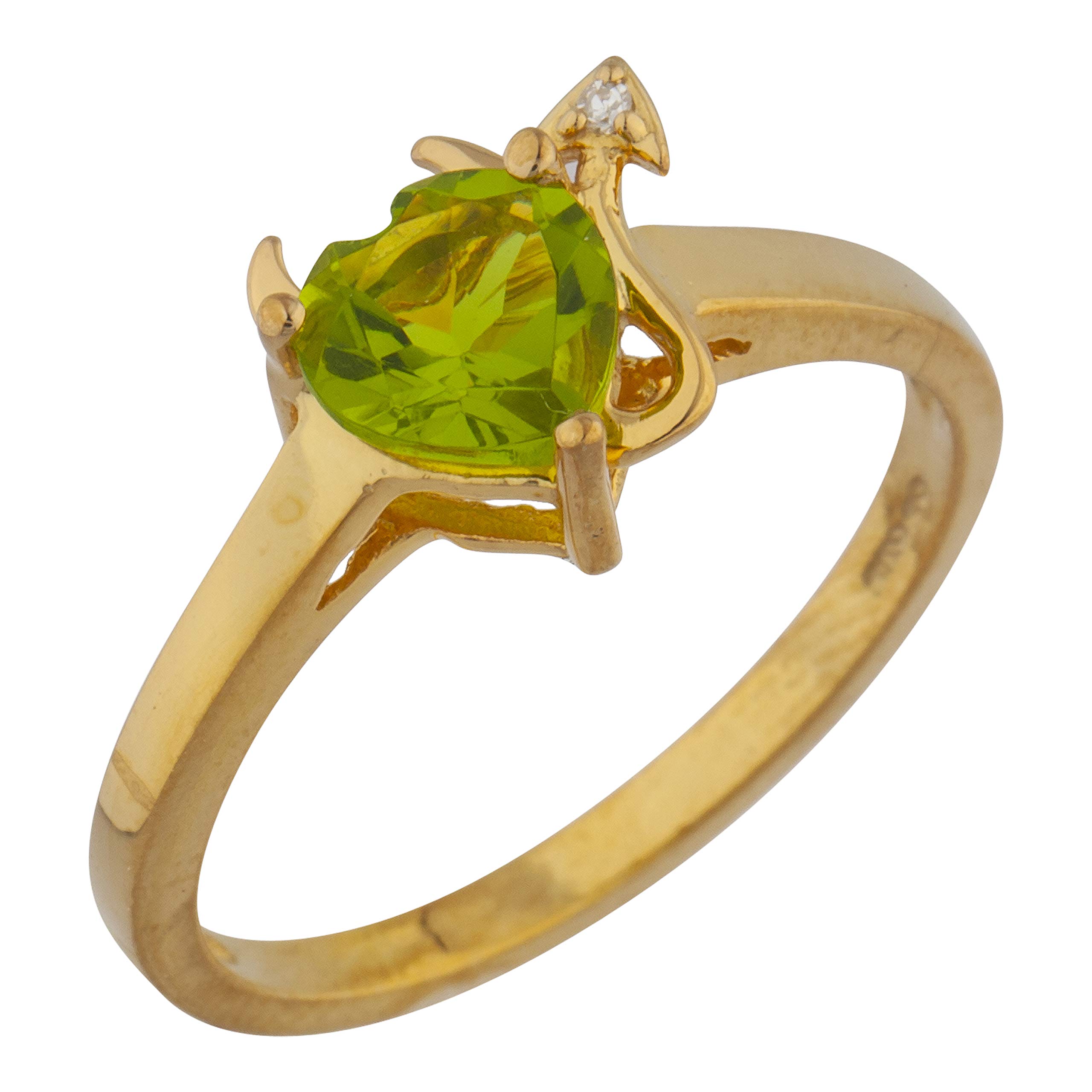 14K Gold Plated Simulated Peridot & Cubic Zirconia Devil Heart Ring for Women - Gothic Jewelry, Punk Style Accessory for Halloween, Valentine's Day & Alternative Fashion