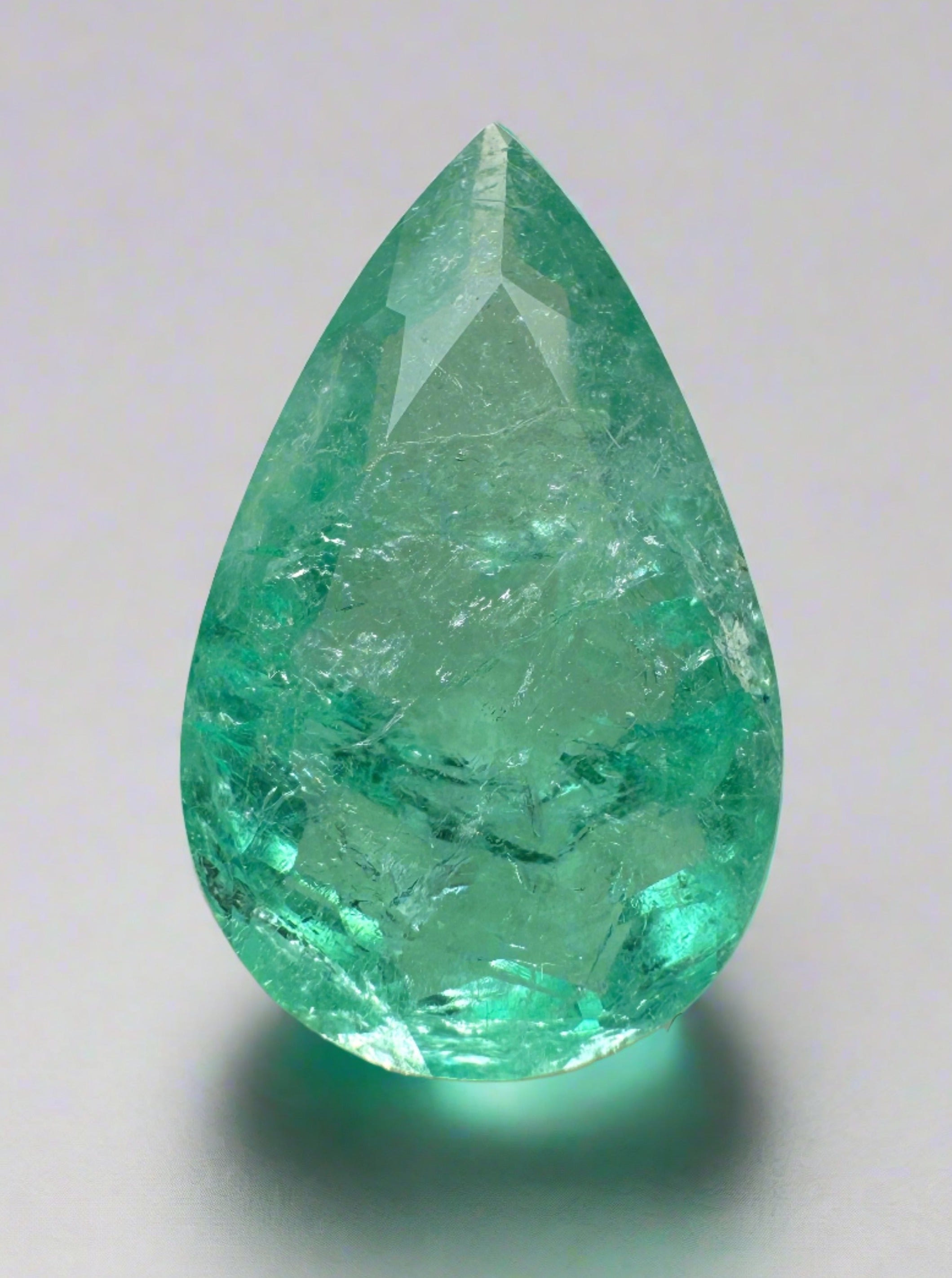 4.22 Carat 16x10mm Light Bluish Green Natural Loose Colombian Emerald Pear Cut Gemstone for Jewelry Making, Engagement Rings & Luxury Gifts