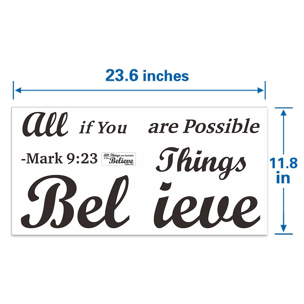 Christian Bible Verse Wall Decals - Mark 9:23 Vinyl Stickers for Prayer Room Decor