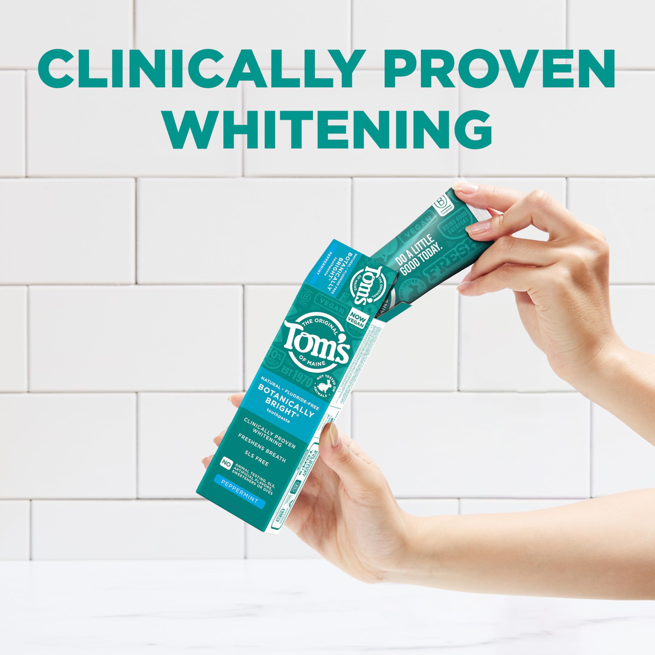Tom’s of Maine Natural Whitening Toothpaste - Fluoride Free, SLS Free, Vegan, Peppermint Flavor, 3 Pack (4.0 Oz Each) | Brighten Teeth Naturally for a Fresh, Healthy Smile - Perfect for Daily Oral Care & Eco-Conscious Consumers