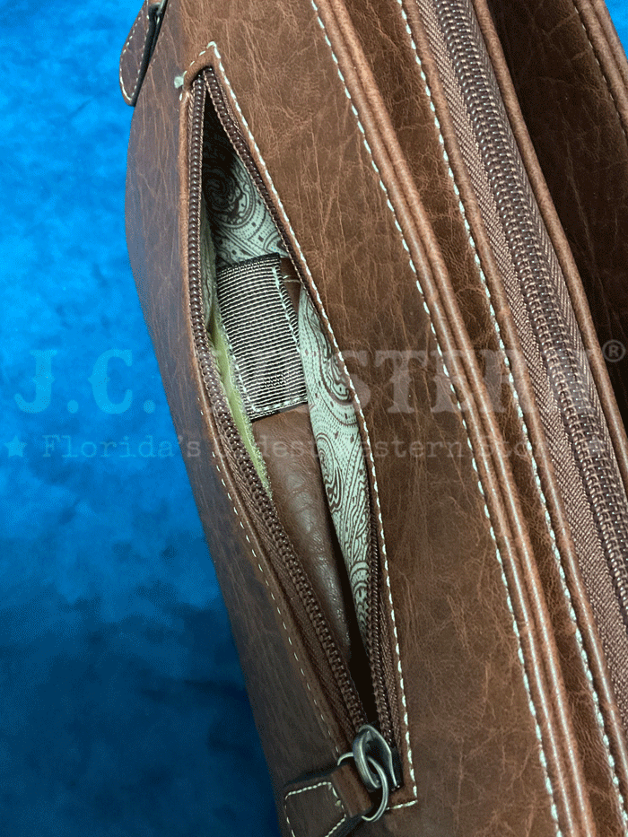 Nocona Women's Conceal Carry Leopard Tooled Satchel Purse - Brown Leather Crossbody Bag for Everyday Use, Travel & Outdoor Adventures