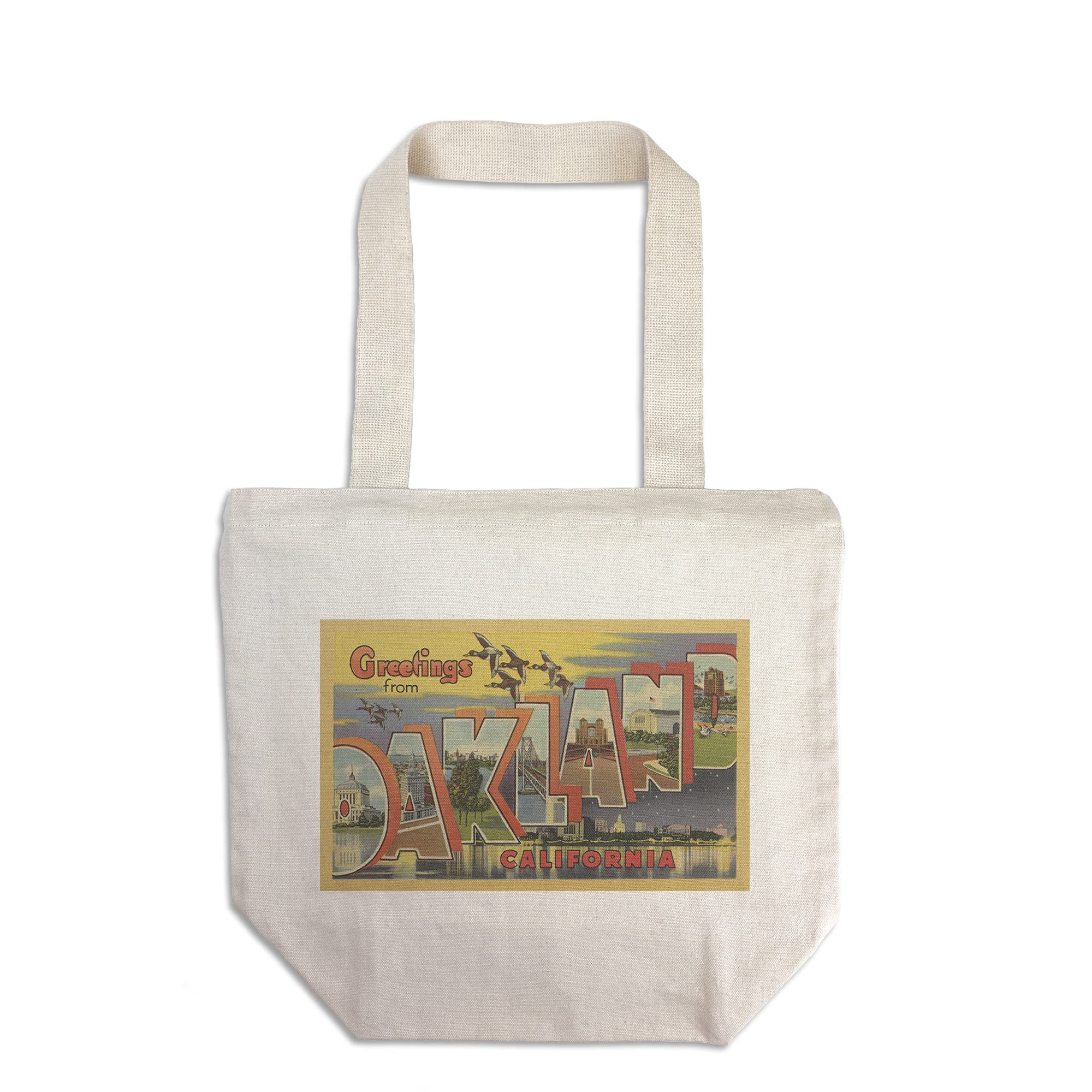 Lantern Press Greetings from Oakland, California - 100% Cotton Canvas Reusable Tote Bag for Shopping, Beach & Groceries | Eco-Friendly & Durable Carryall