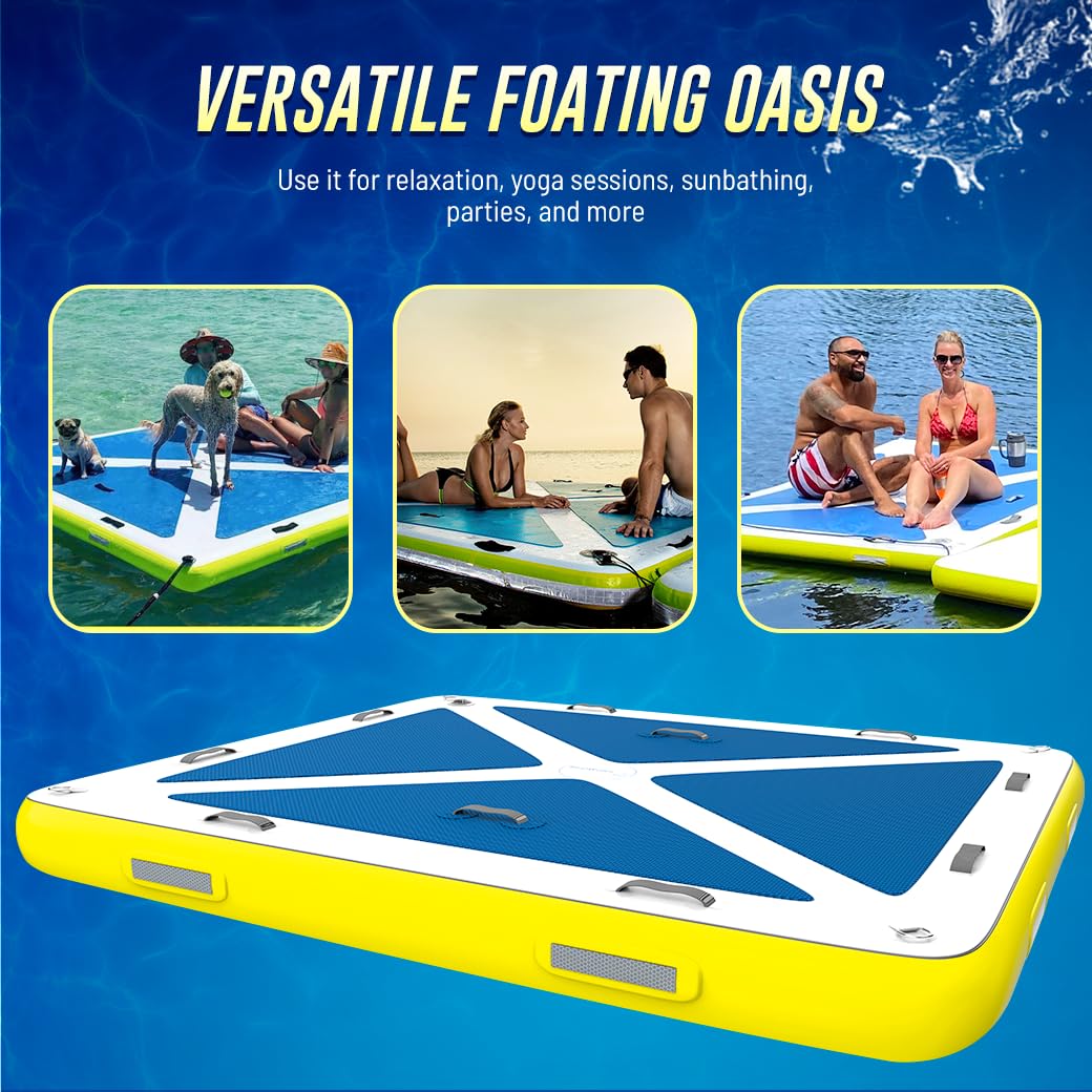 Blue Water Toys 4-Person Inflatable Floating Dock - Portable, Non-Slip, Heavy-Duty Swim Platform for Pool, Lake & Beach Parties | Perfect for Relaxing, Sunbathing & Water Fun
