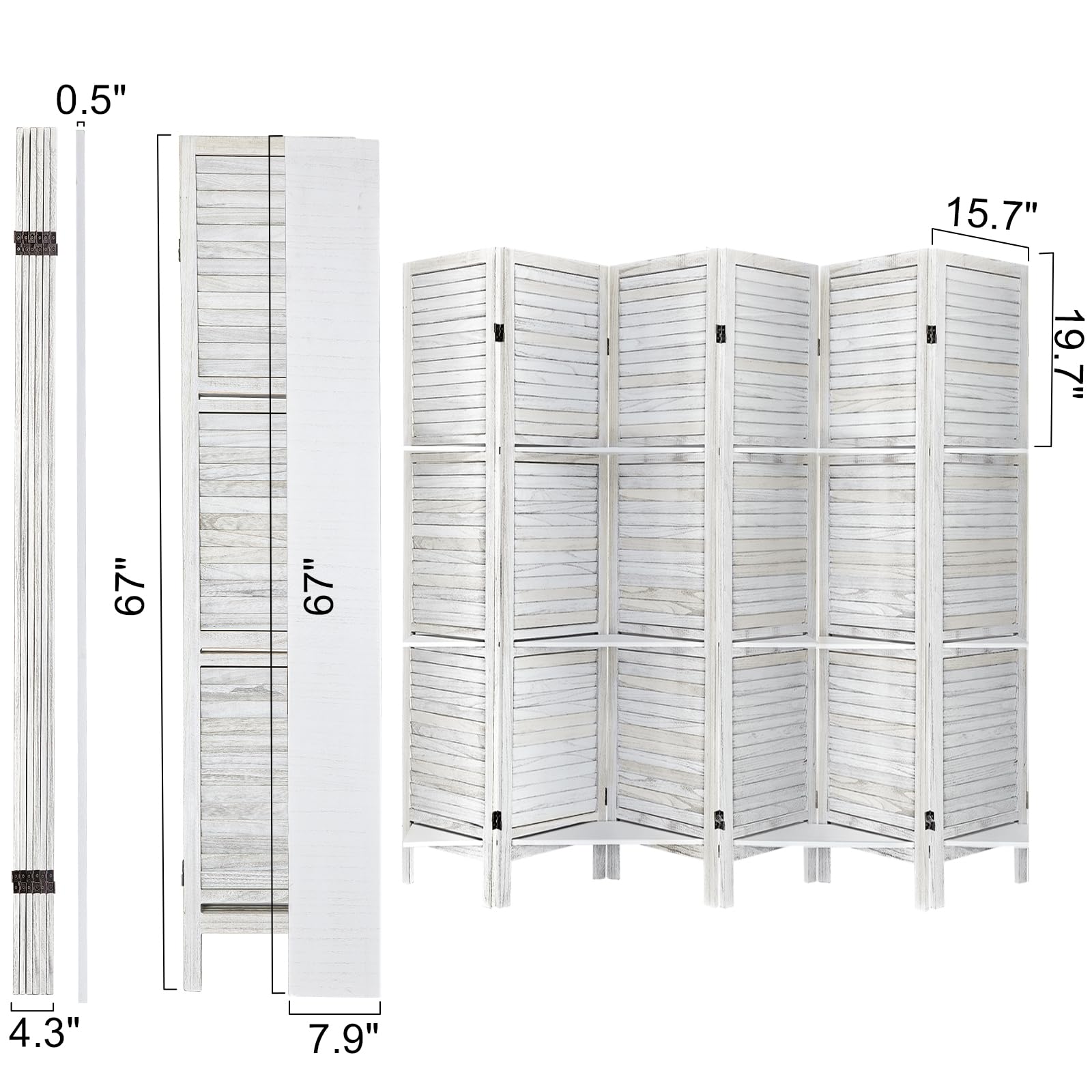 5.6 Ft Tall Wood Room Divider with Shelves - Folding Privacy Screen & Partition Panel for Home, Office, or Studio (6-Panel, Coconut) - Perfect for Creating Private Spaces, Room Separation, and Stylish Storage Solutions