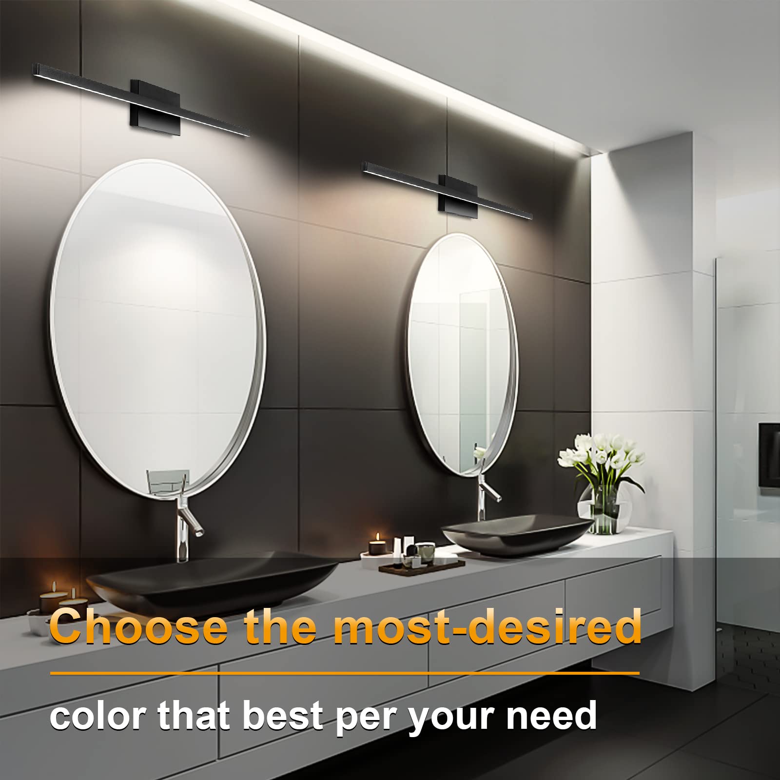 NIORSUN 23.6 Inch Modern Black Bathroom Vanity Light - 14W 5CCT Dimmable LED Mirror Light Fixture, ETL Certified for Bathroom, Restroom & Powder Room - Perfect for Makeup, Shaving & Grooming