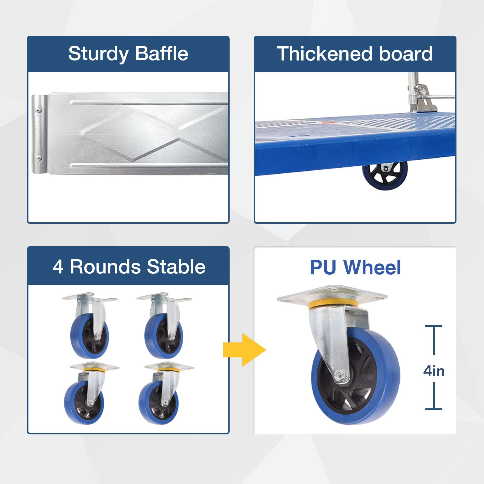 150kg Heavy Duty Foldable Warehouse Platform Trolley - Industrial Dolly Cart with Swivel Wheels for Moving, Loading & Transport - Perfect for Warehouse, Factory, Home & Office Use