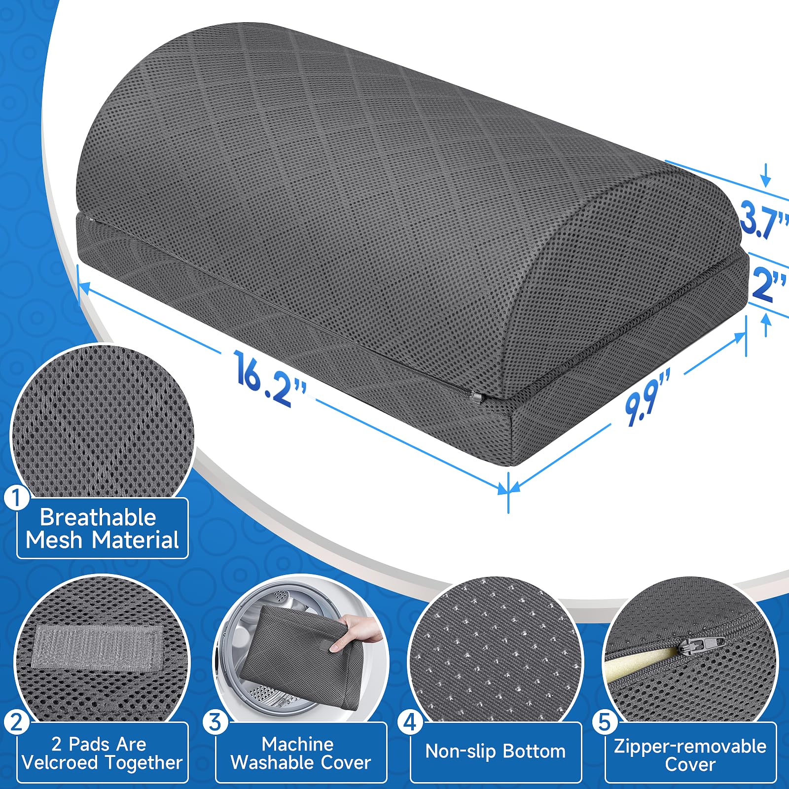Ergonomic Foot Rest for Office & Gaming - Adjustable Height Under Desk Footrest with Removable Cover - Perfect for Workstations, Home Office & Long Gaming Sessions (Gray)