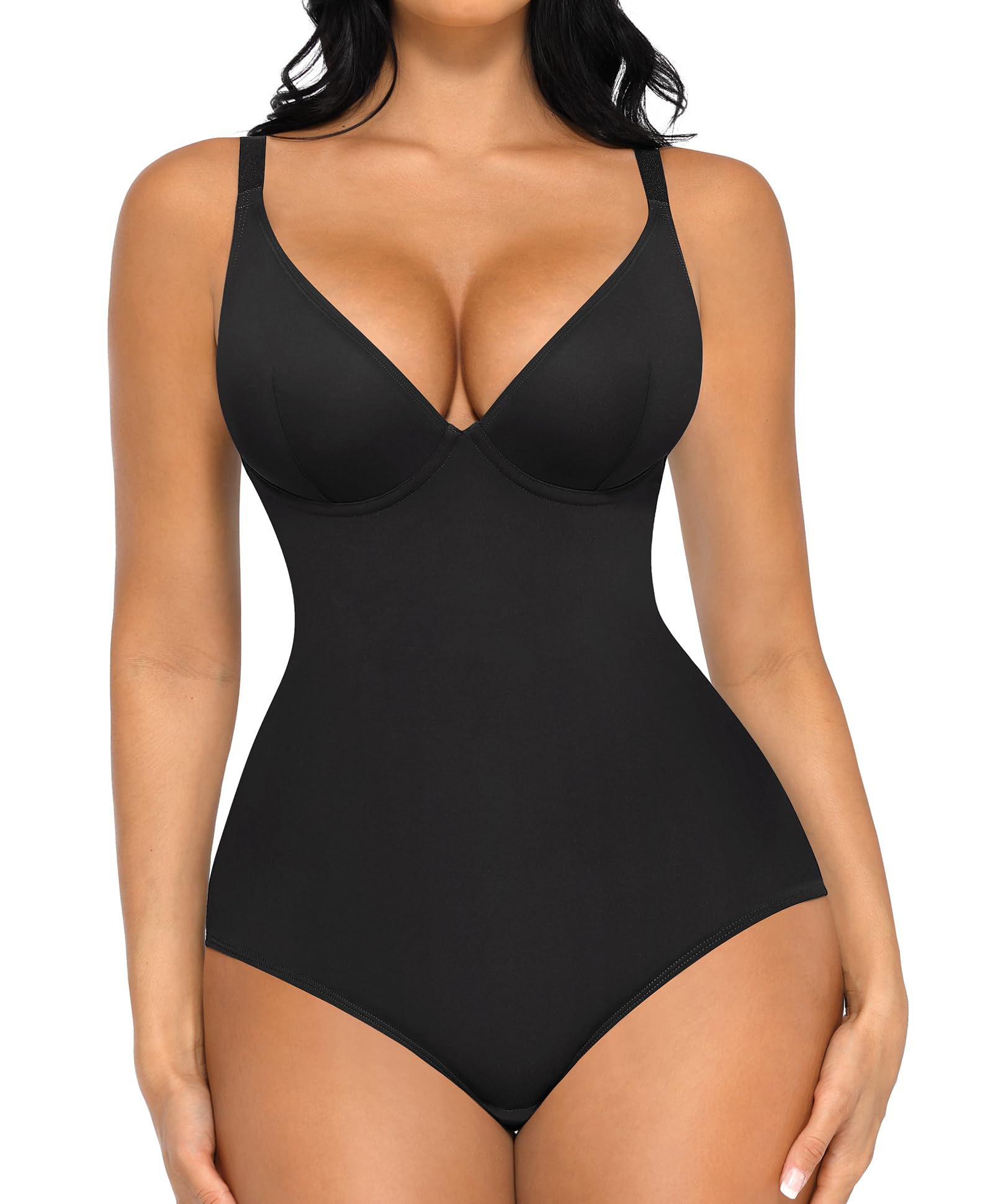 FeelinGirl Women's Tummy Control Shapewear Bodysuit - Deep V Neck Corset Body Shaper Top for Slimming & Smoothing | Perfect for Dresses, Workout & Special Occasions