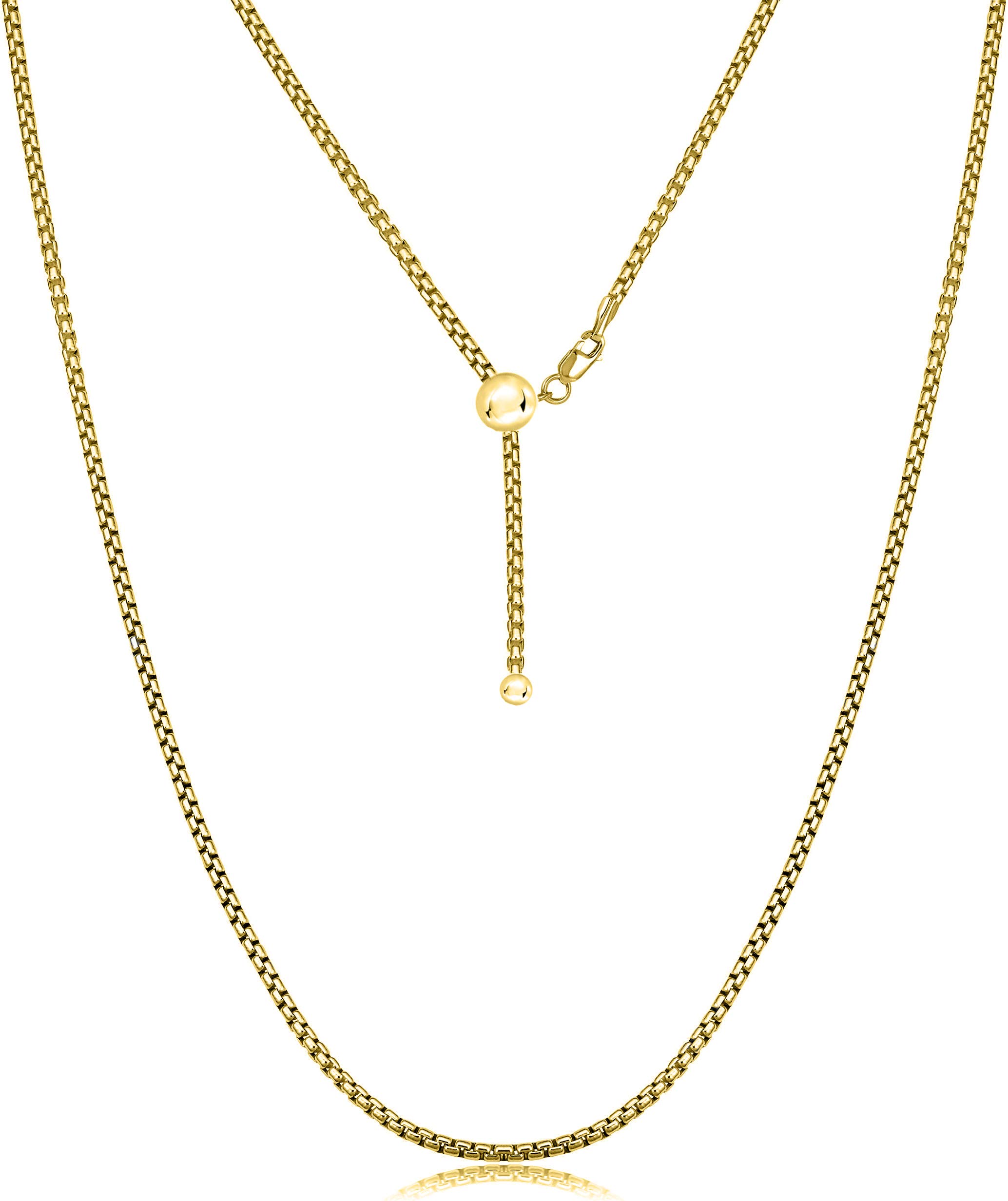 Verona Jewelers 925 Sterling Silver Adjustable Round Box Chain Necklace - 1.5MM Bolo Style, 24 Inches Length - Perfect for Layering, Gift Giving & Everyday Fashion Jewelry