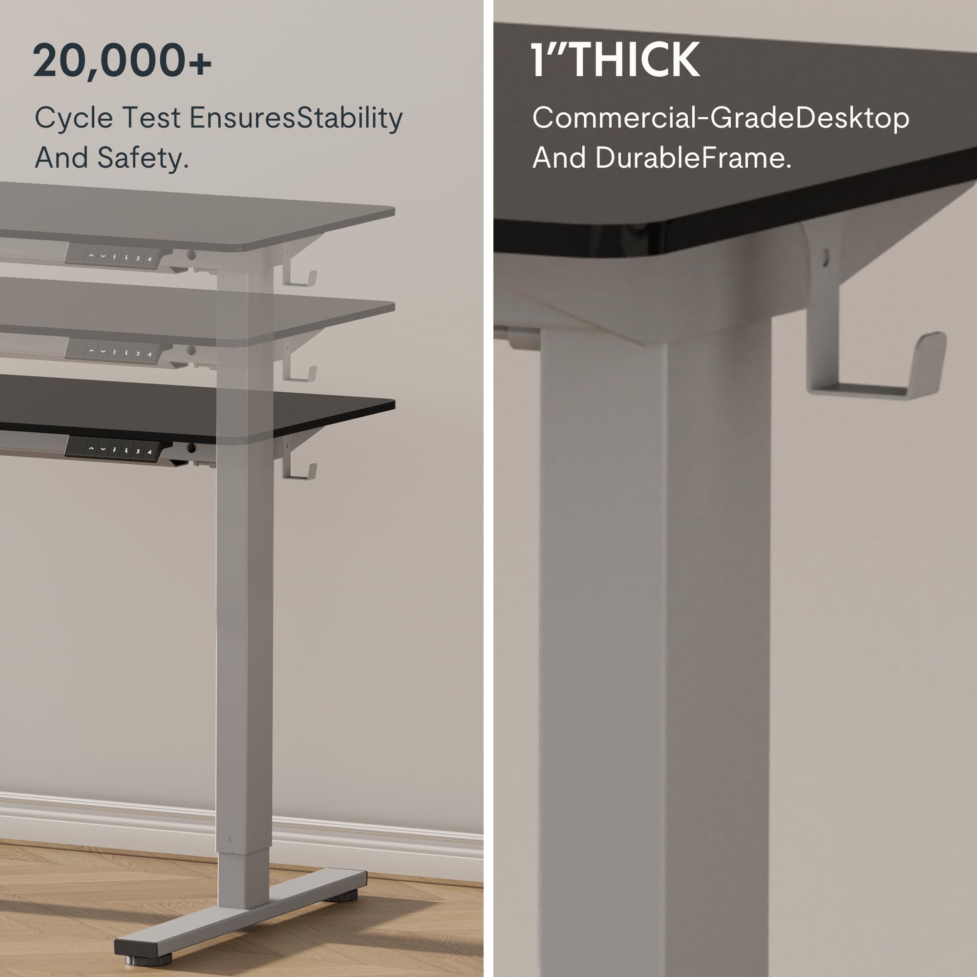 FLEXISPOT EN1 Electric Height Adjustable Standing Desk 60 x 24 Inches - Sit Stand Desk for Home Office with Black Frame & Desktop (2 Packages) | Ergonomic Workspace Solution for Productivity & Comfort