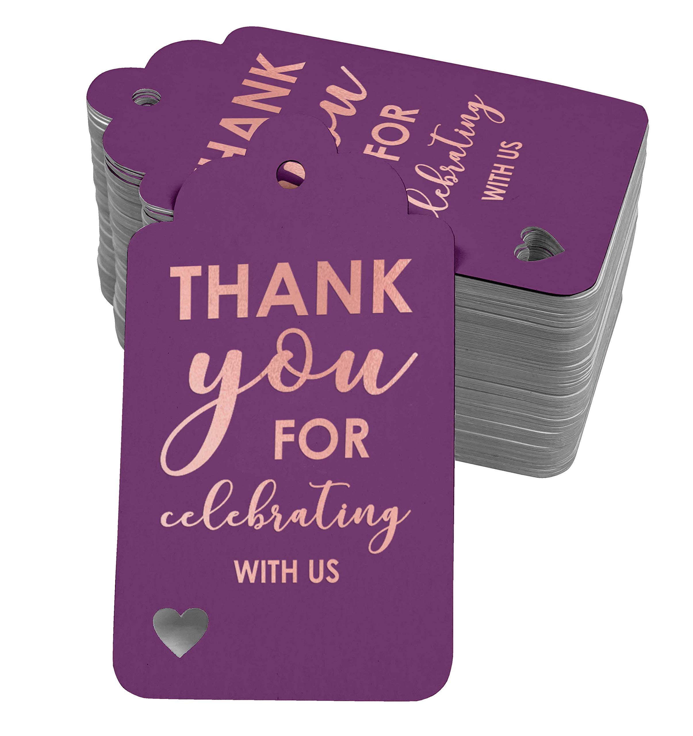 100-Pack Thank You Tags for Bridal Shower, Baby Shower, Wedding, Birthday & Retirement - Rose Gold Foil Hanging Favor Tags for Party Decorations & Gift Wrapping