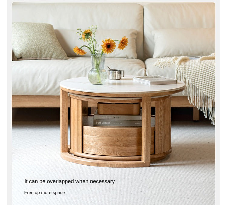 Solid Oak and Ash Wood Rock Plate Coffee Table - Rustic Living Room Furniture for Home Decor & Relaxation