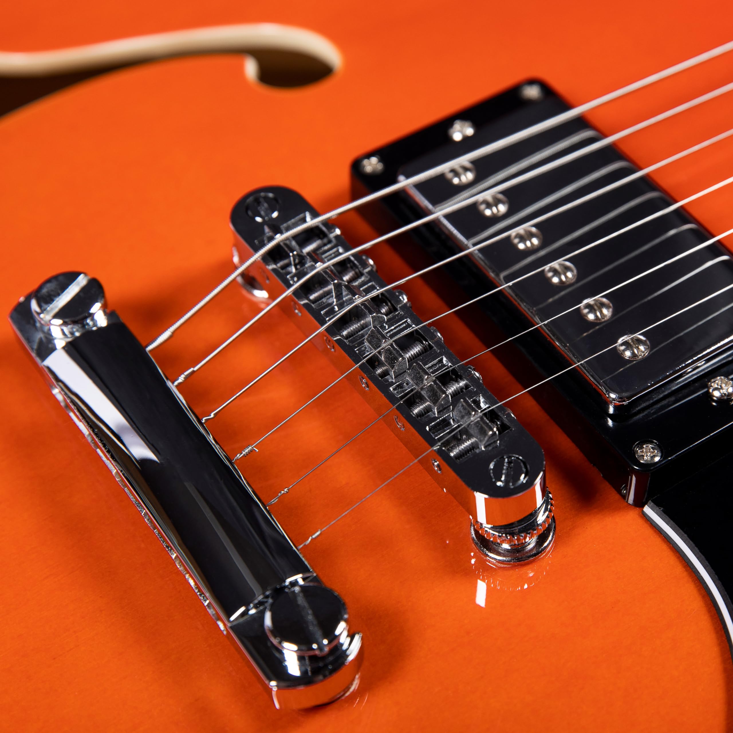 Premium Semi-Hollow Body Electric Guitar RD-100 Jazz Guitar with F-Hole - Maple Neck & Humbucker Pickups (Orange) - Perfect for Jazz, Blues & Rock Performances