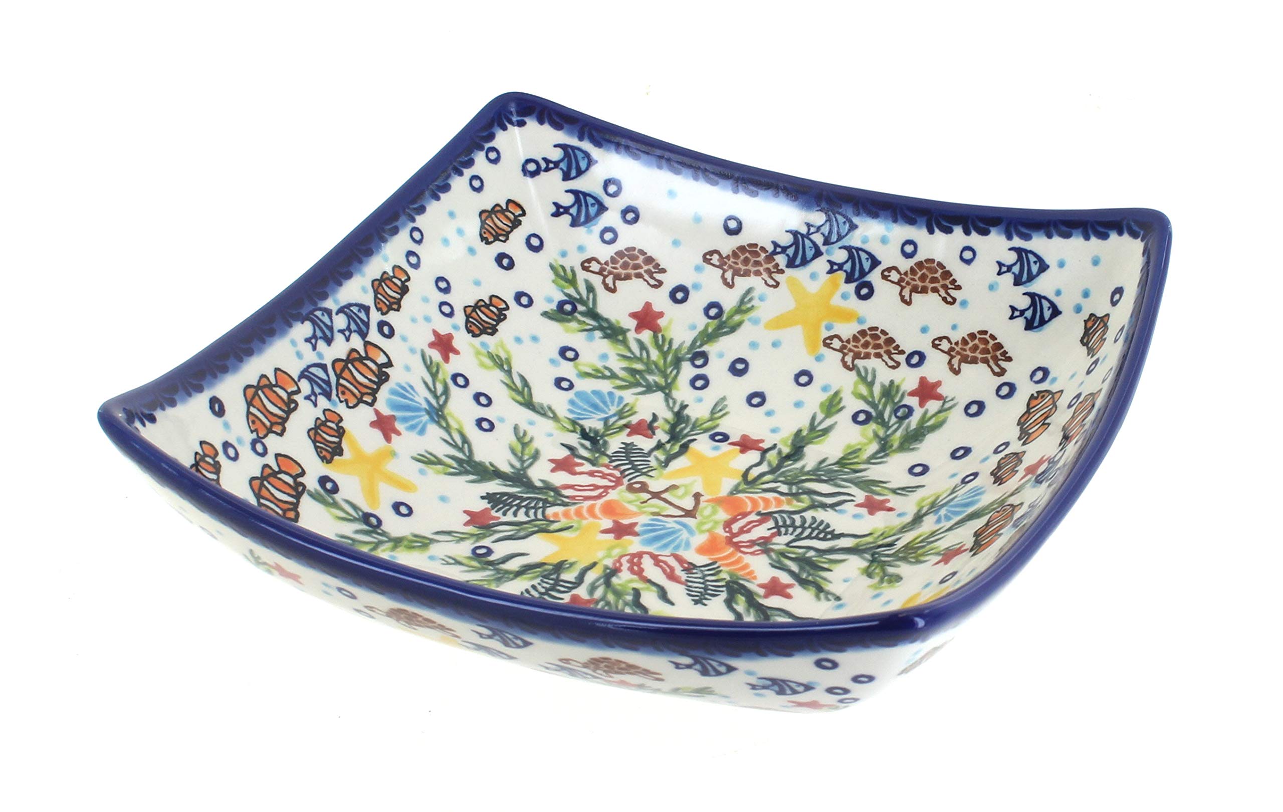 Handmade Blue Rose Polish Pottery Atlantis Square Serving Dish - Elegant Ceramic Platter for Appetizers, Desserts & Entertaining - Perfect for Dinner Parties, Weddings & Home Decor