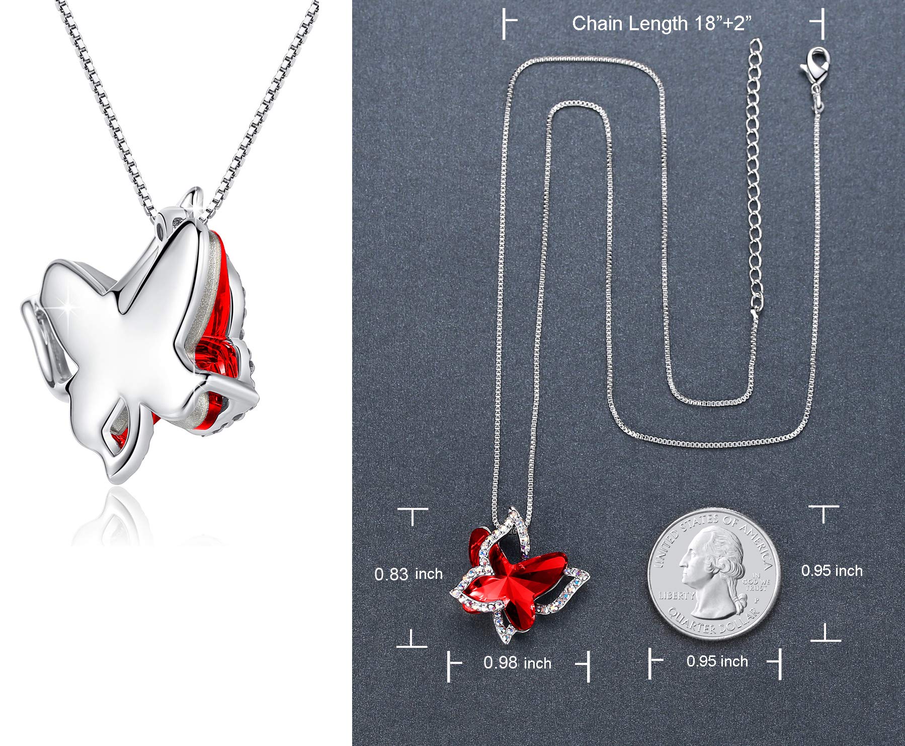 Birthstone Crystal Butterfly Necklace - Silver Tone with 18