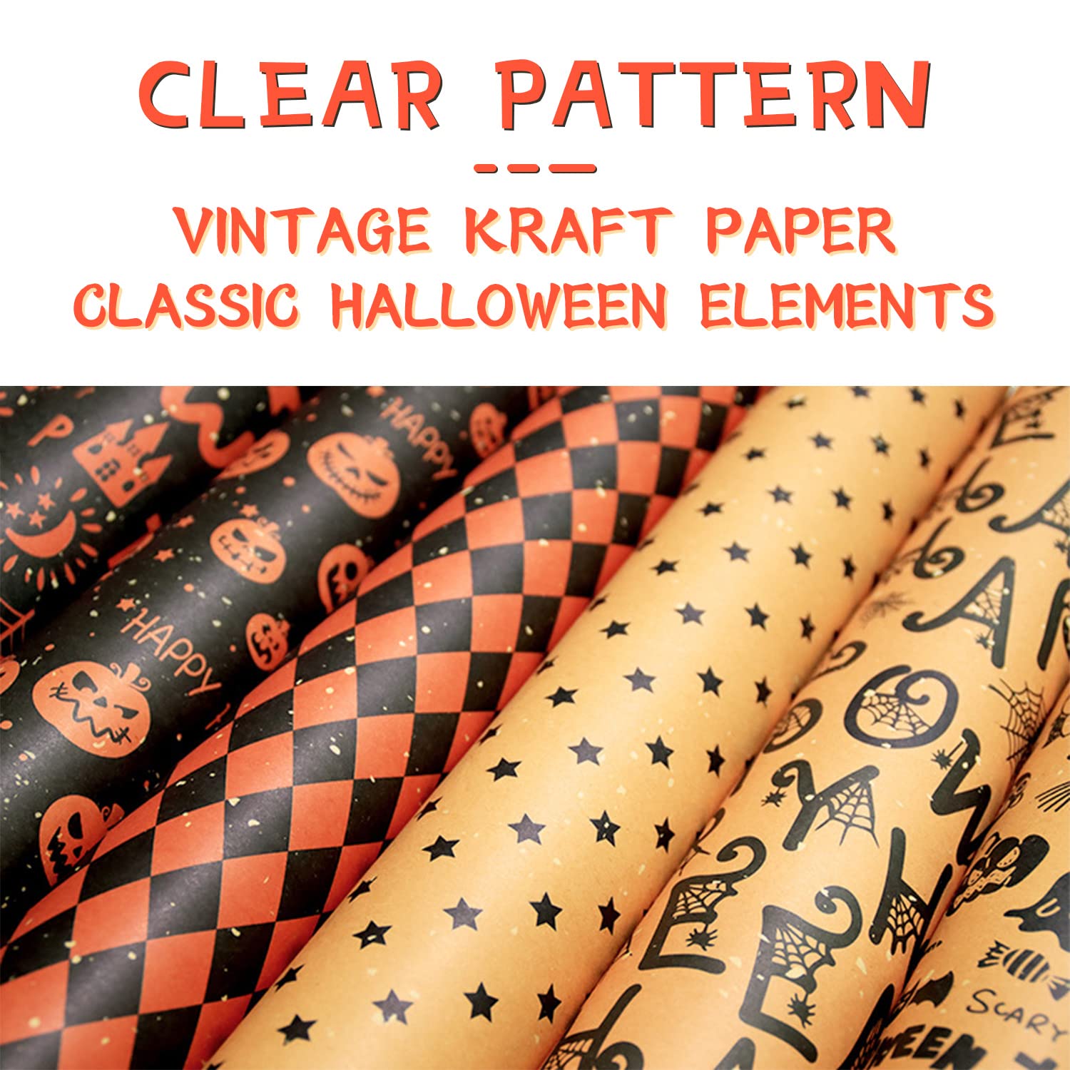 Halloween Wrapping Paper Set - 6 Sheets with Spooky Patterns for Gift Wrapping, Halloween Party Decorations, Birthday Presents & Holiday Crafts | Perfect for DIY Projects, Party Favors & Seasonal Gift Packaging