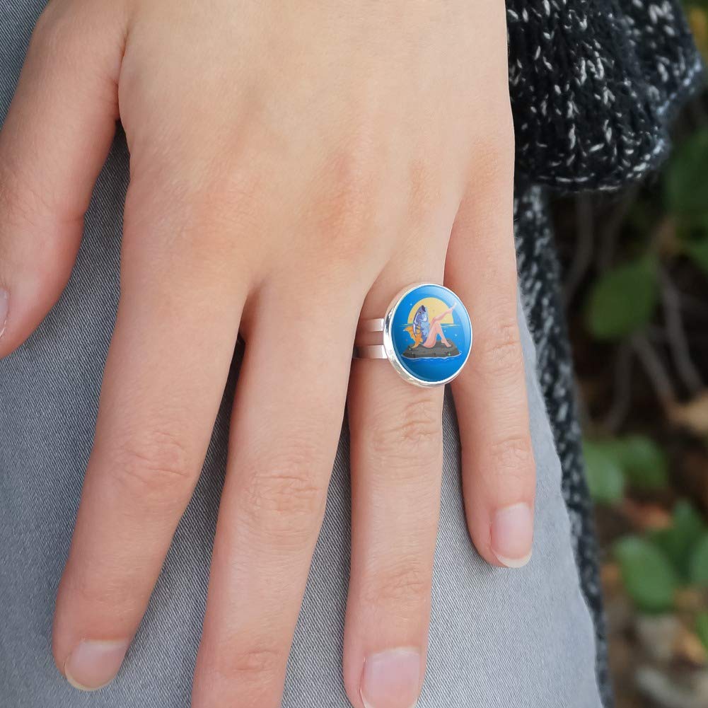 Silver Plated Adjustable Reverse Mermaid with Tuna Head Novelty Ring - Unique Fantasy Jewelry for Cosplay, Costume Parties & Gift Giving