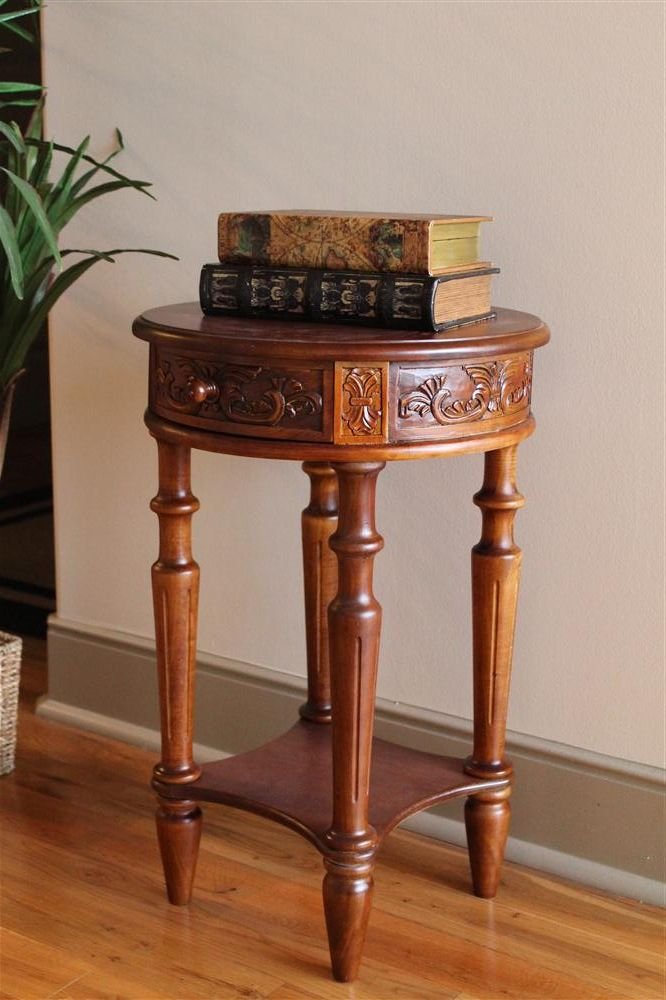 Hand Carved Wood Round Coffee Table - International Caravan Furniture for Living Room, Dining Room & Patio Decor